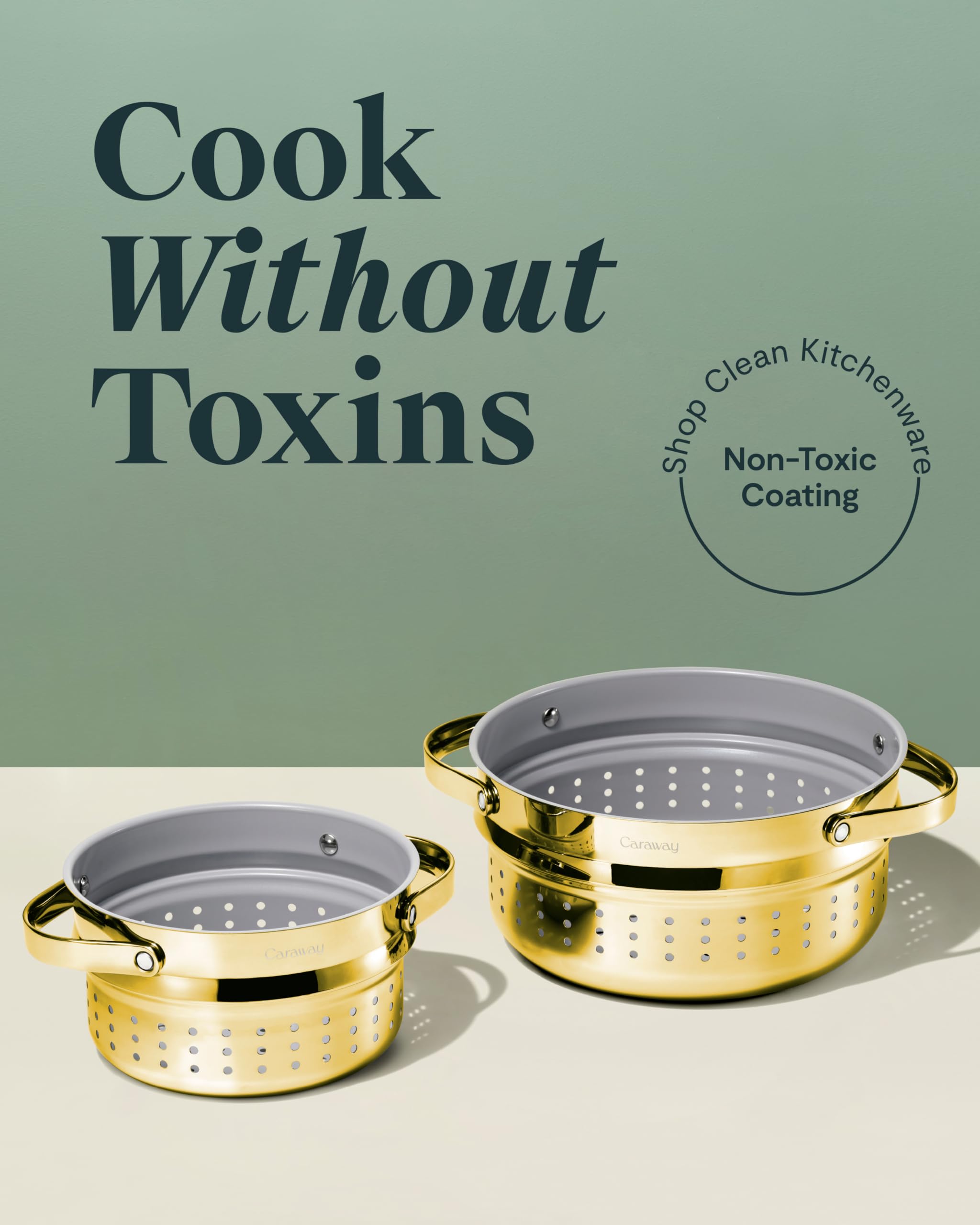 Caraway Steamer - Stainless Steel Steamer with Handles - Non Stick, Non Toxic Coating - Steam Veggies, Seafood, and More - Compatible With Our Dutch Oven or Sauce Pan - Small