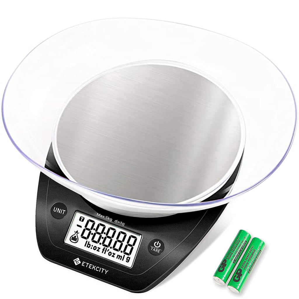 Etekcity 0.1g Food Kitchen Scale, Bowl, Digital Grams and Ounces for Weight Loss, Dieting, Baking, Cooking, and Meal Prep, 11lb/5kg, Stainless Steel Silver
