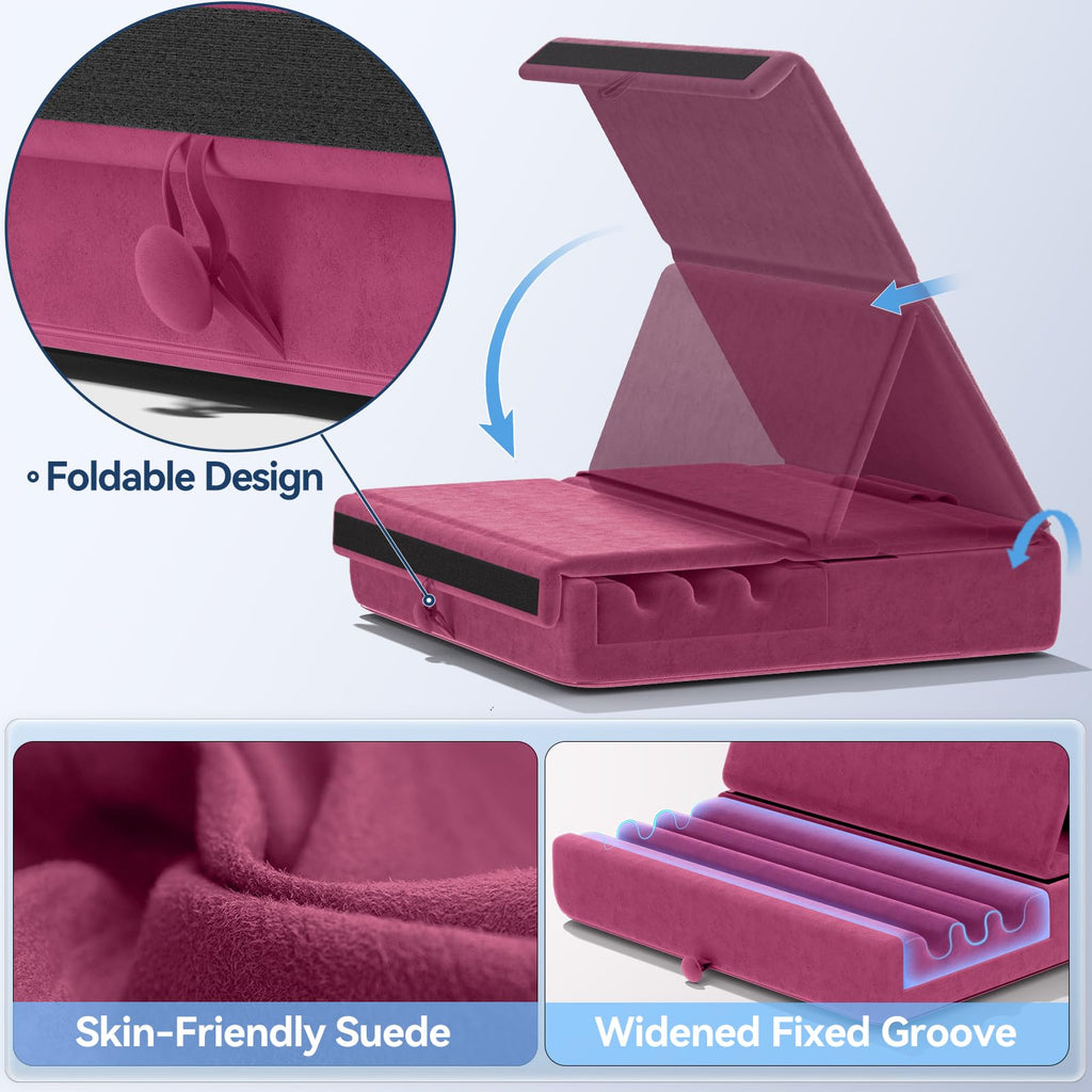 KDD Tablet Pillow Holder, Foldable iPad Stand for Lap, Bed and Desk -Tablet Soft Pad Dock with Pocket & Stylus Mount Compatible with iPad Pro 12.9, 10.5, 9.7 Air Mini 6 5 4 3, Galaxy Tab,E-Reader