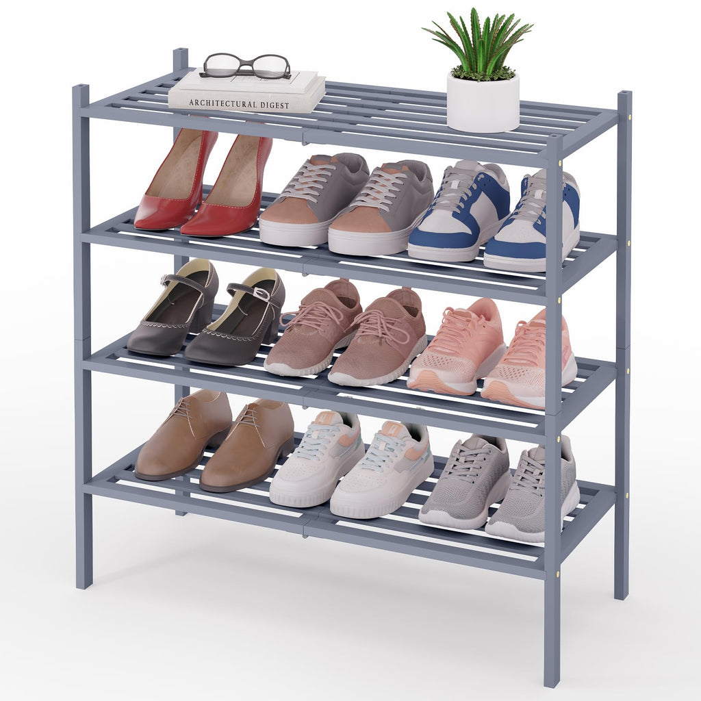 Smiry Bamboo Shoe Rack 3-Tier, Stackable Wooden Shoe Organizer for Entryway & Closet, Free Standing Wood Shoe Storage Shelf for Front Door & Small Spaces, Natural