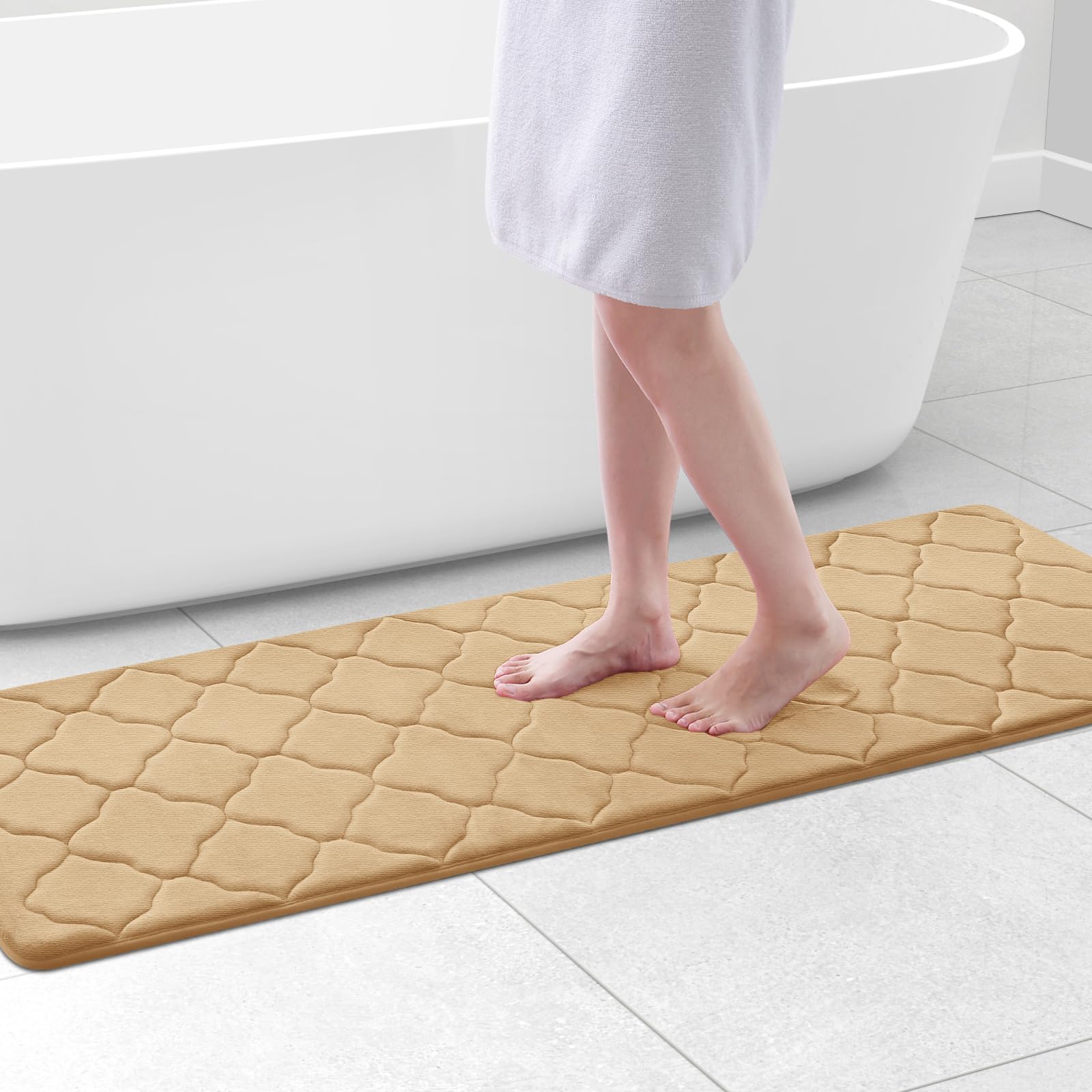 OLANLY Memory Foam Bath Mat Rug 24x16, Ultra Soft and Absorbent Bathroom Rugs, Non-Slip, Comfortable, Machine Washable Bath Carpet for Bathroom Floor, Tub, Shower and Home Decor Accessories, Black