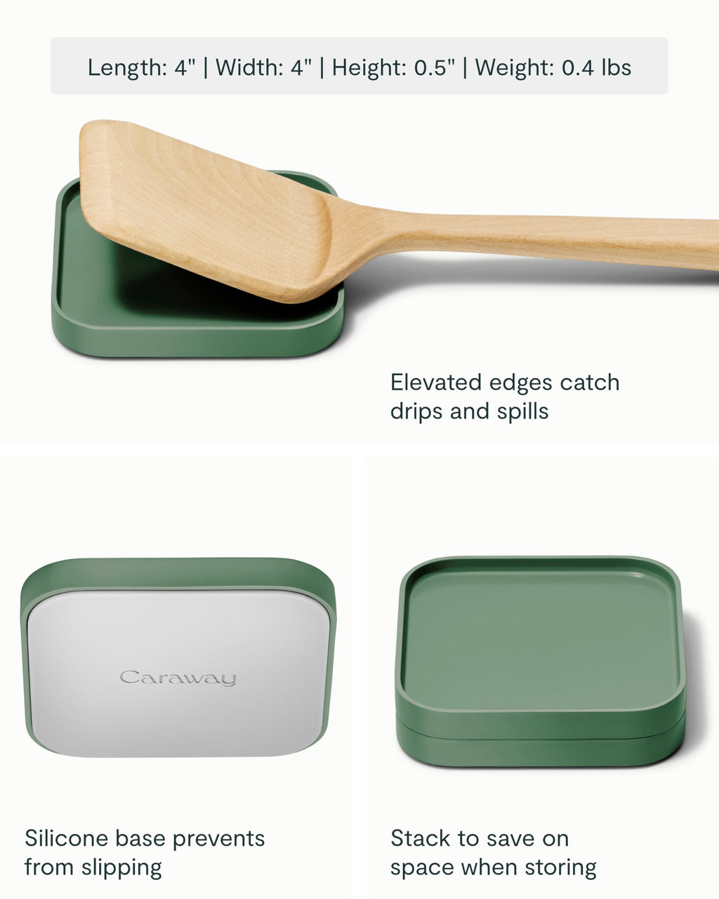 Caraway Spoon Rest Set of 2 - Stackable Spoon Holder for Kitchen Counter - Drip Catching, Heat-Resistant Design - Non-Slip Base - Cream