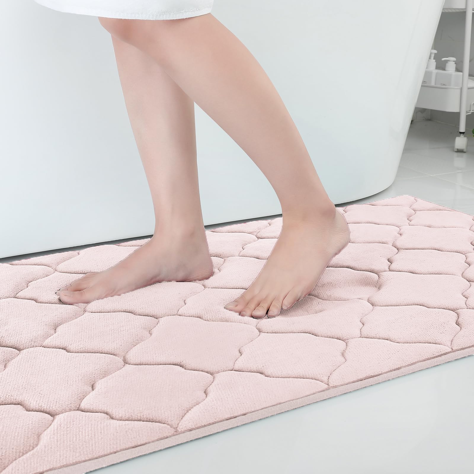 OLANLY Memory Foam Bath Mat Rug 24x16, Ultra Soft and Absorbent Bathroom Rugs, Non-Slip, Comfortable, Machine Washable Bath Carpet for Bathroom Floor, Tub, Shower and Home Decor Accessories, Black