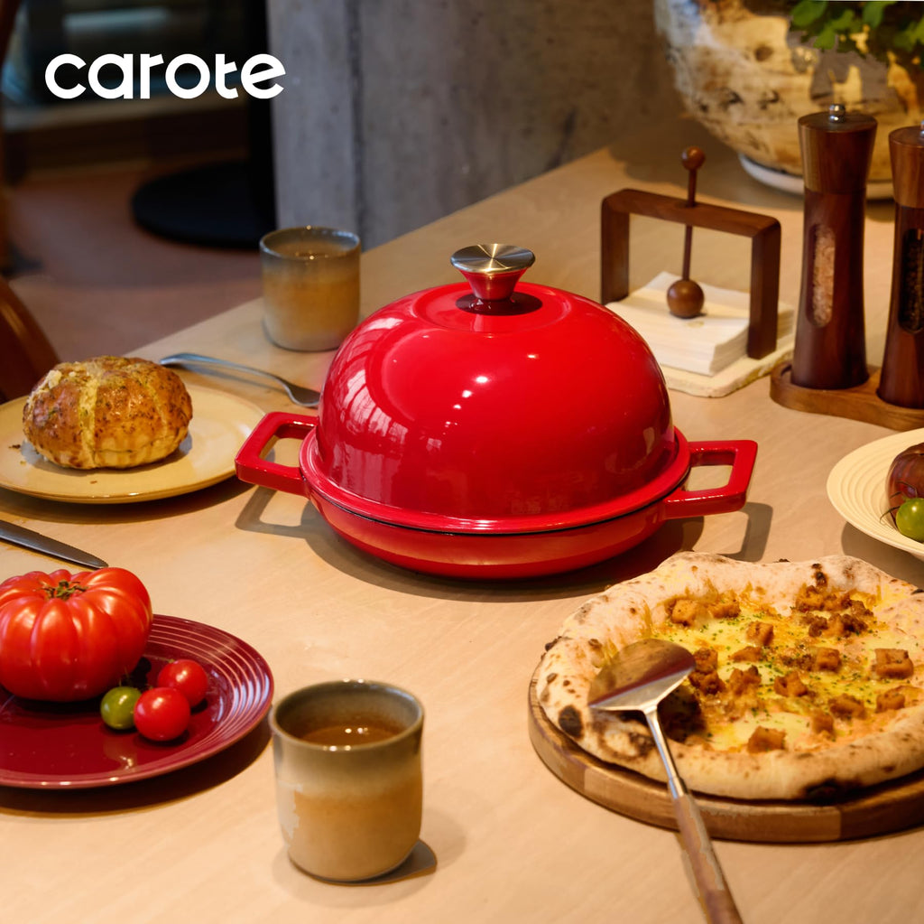 CAROTE 2QT Enameled Cast Iron Dutch Oven Pot with Lid, Mini Round Dutch Oven for Small Sourdough Bread, Stews, Soups, Sauces, Beans, Rice, Serves 1-2, Dual Handles, Healthy & Non-Toxic, All Stovetop Compatible, Oven Safe up to 500° F, White