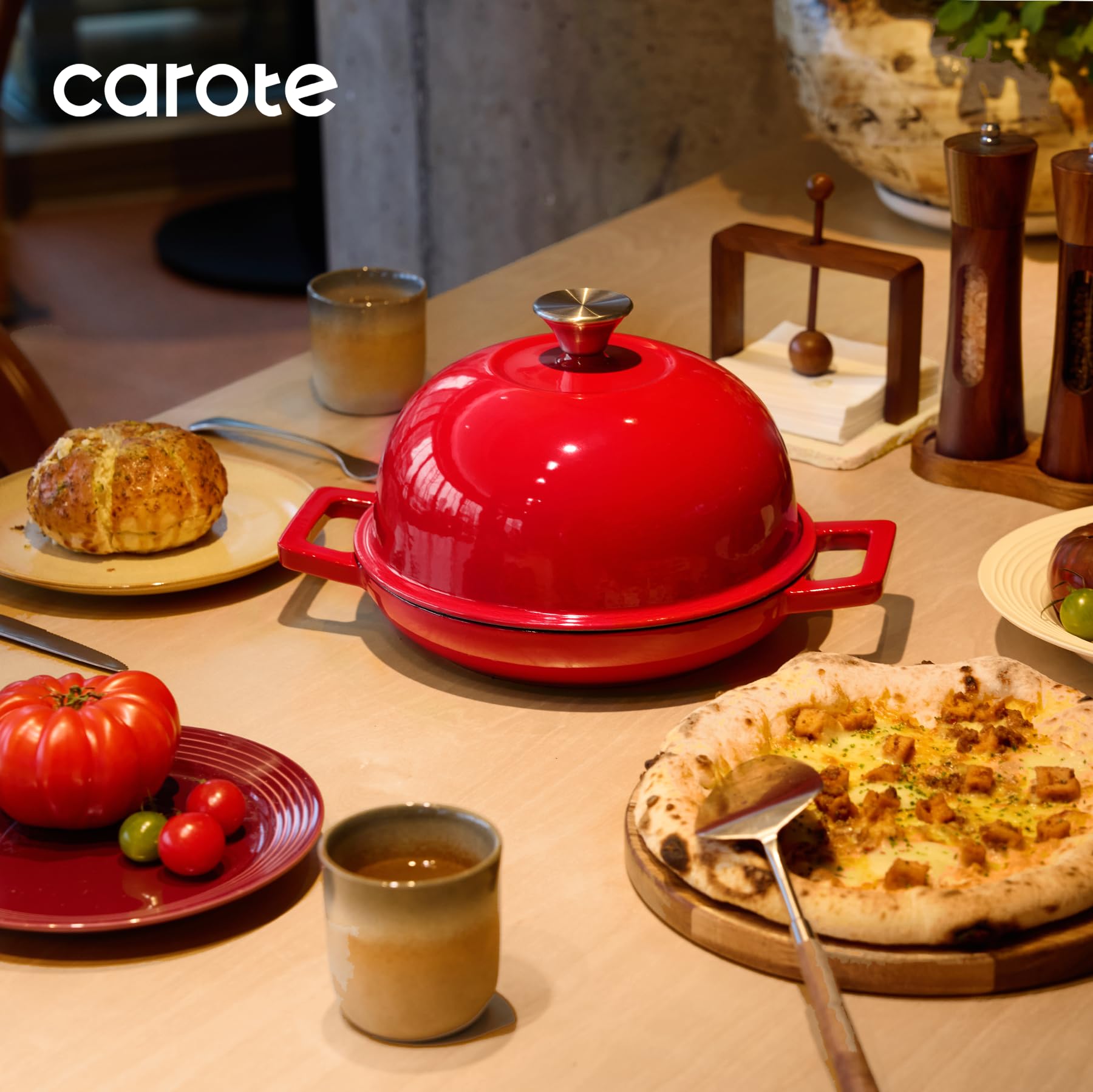 CAROTE 2QT Enameled Cast Iron Dutch Oven Pot with Lid, Mini Round Dutch Oven for Small Sourdough Bread, Stews, Soups, Sauces, Beans, Rice, Serves 1-2, Dual Handles, Healthy & Non-Toxic, All Stovetop Compatible, Oven Safe up to 500° F, White
