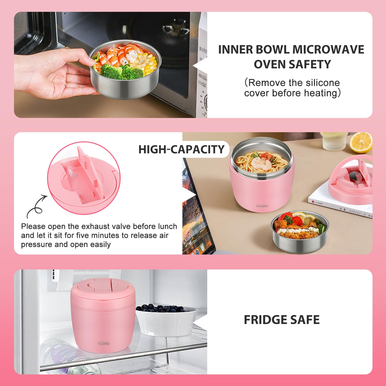 Thermo Food Jar for Hot Food Adults 32OZ Soup Thermo Lunch Containers Wide Mouth Vacuum Insulated Stainless Steel Leakproof Bento Box with Spoon (Black)