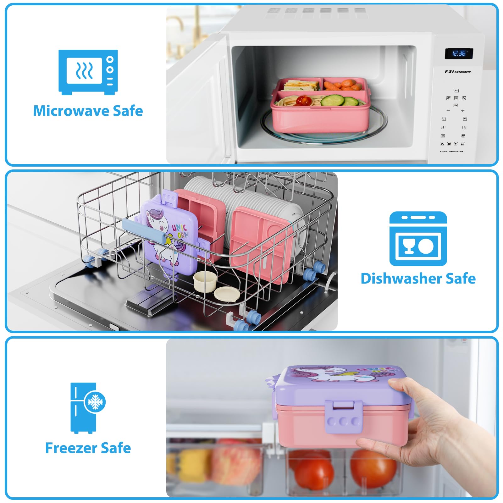 Freshmage Stainless Steel Double-Layer Bento Box Container with 3 Compartments, Large Capacity Leakproof and BPA Free Bento Lunch Box, Durable,Drop-Proof, Dishwasher Safe, Pink