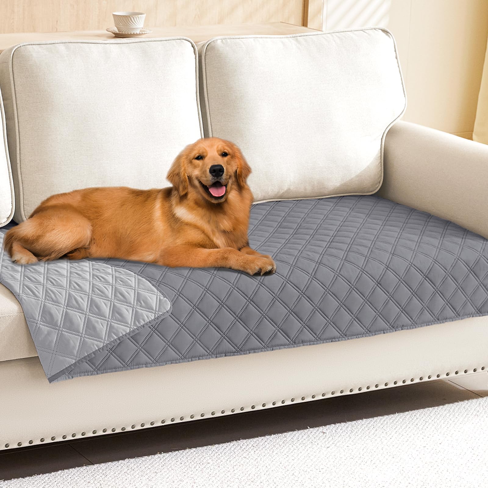 Smiry Waterproof Couch Covers for Dogs Washable, Reversible Pet Couch Covers for 3 Cushion Sofa Pet Friendly, Soft Sofa Furniture Protector for Dogs Cat Kids, Checkered (30"x70", Grey/Dark Grey)