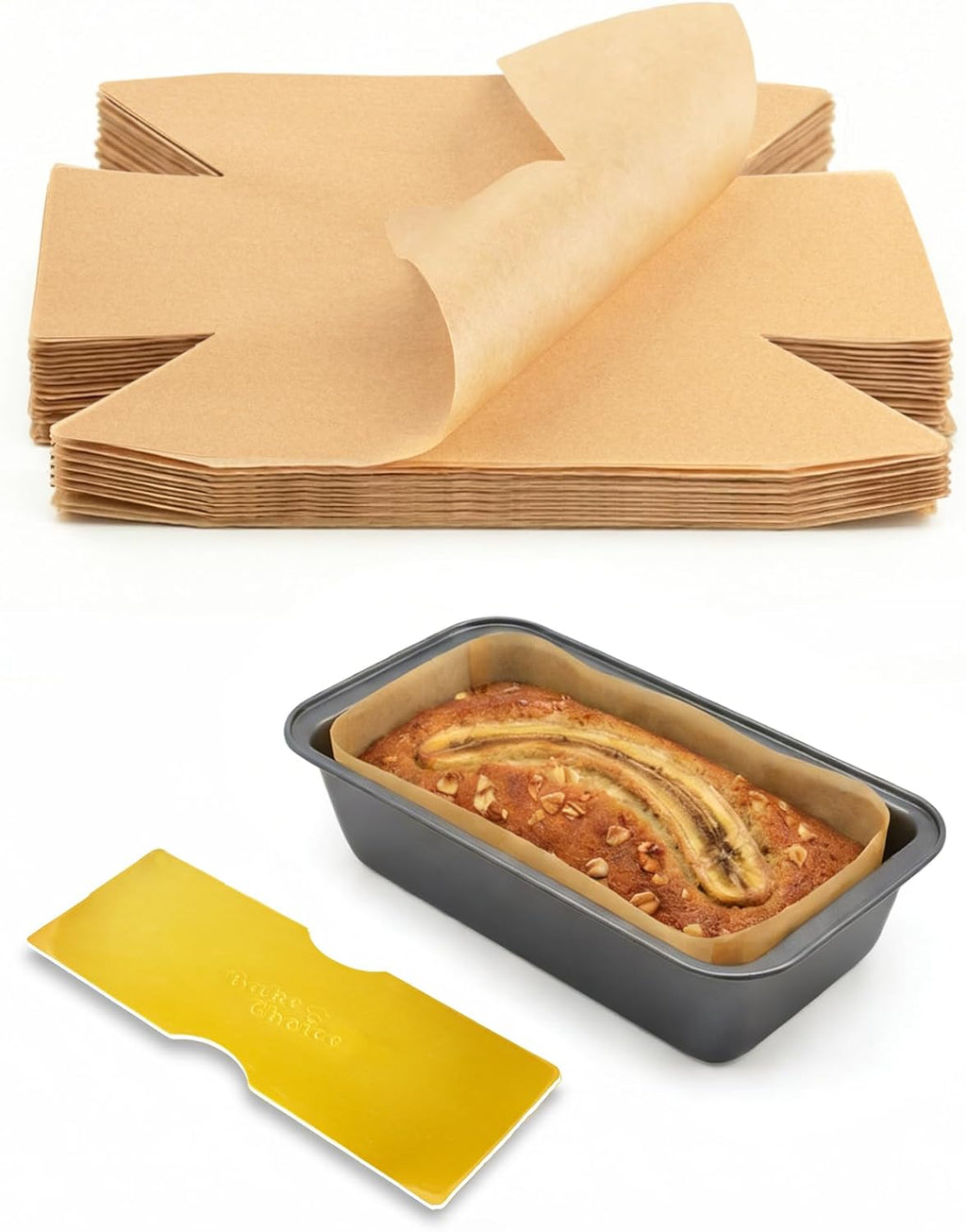 100 Pcs Loaf Pan Liners for Baking Bread 9x5 Inch, Bread Pan Liners with Cardboard Formers, Non-Stick Pre Cut Unbleached Parchment Paper for Loaf Pan