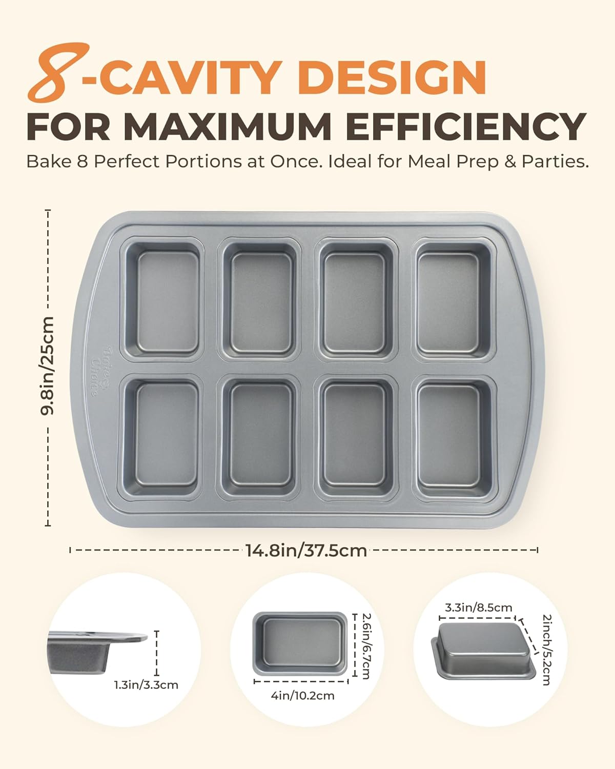 Mini Loaf Pan, 8-Cavity Non-Stick Carbon Steel Baking Pans Set for Banana Bread, Cornbread, Cheesecake, Muffins, Pound Cake, Small Meatloaf, Bread Pan