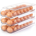 Egg Holder for Fridge, Automatic Rolling Egg Container for Refrigerator, Stackable Fridge Organizers and Storage with Lid, Clear Plastic Egg Dispenser & Tray (2 Tier)
