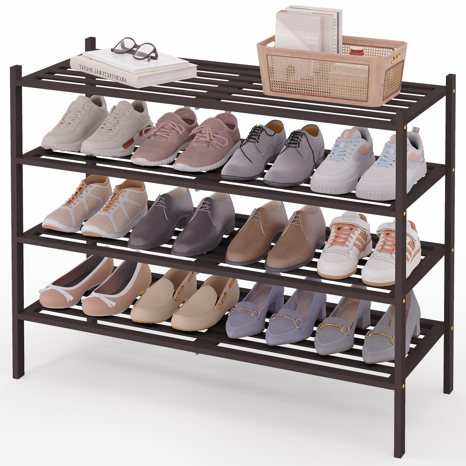 Smiry Bamboo Shoe Rack 3-Tier, Stackable Wooden Shoe Organizer for Entryway & Closet, Free Standing Wood Shoe Storage Shelf for Front Door & Small Spaces, Natural