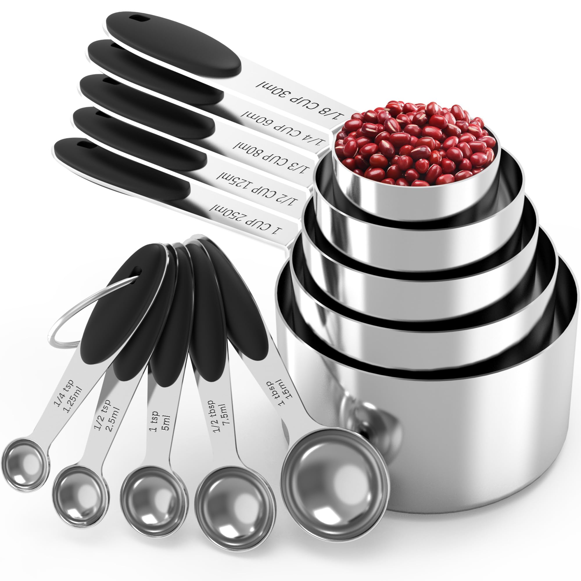 TILUCK Measuring Cups and Spoons Set, Stainless Steel, Kitchen Utensils for Cooking and Baking (10)