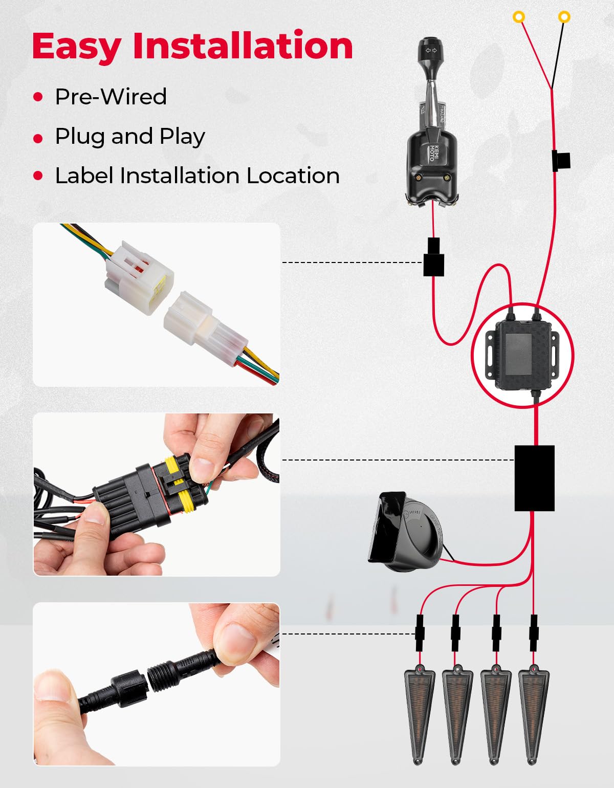 KEMIMOTO UTV Turn Signal Kit with 110D Horn, Pre-Wired, Plug and Play UTV ATV Blinker with Rocker Switch, Triangle Universal Street Legal Turn Signals Compatible with Polaris, Can-Am, Teryx, CFMOTO