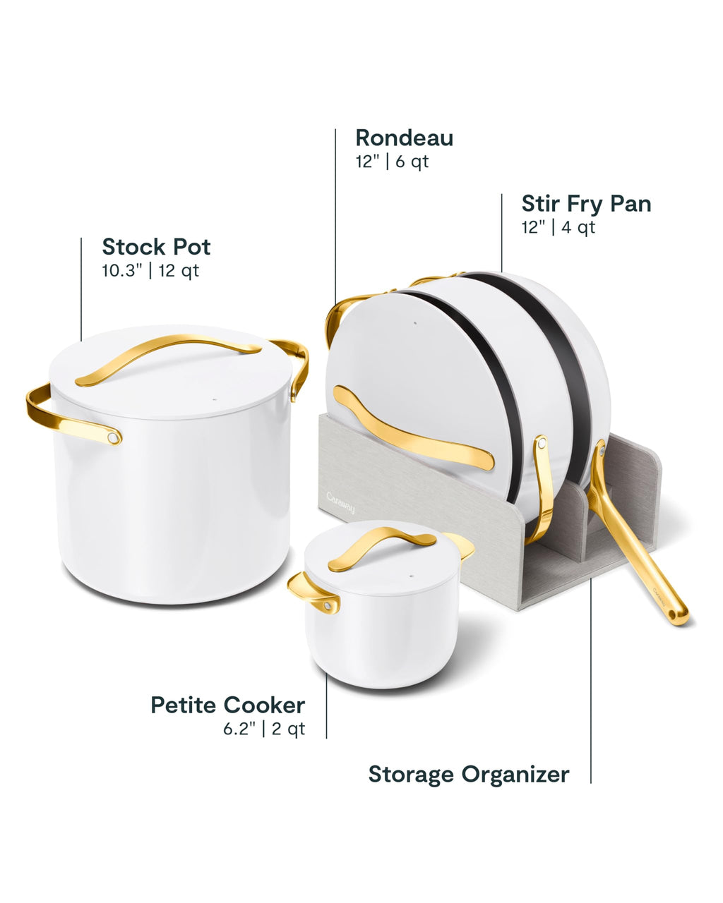 Caraway Non-stick Ceramic Cookware Set (12 Piece) Pots, Pans, Lids and Kitchen Storage - PFAS & PFOA Free - Oven Safe Pan Set & Compatible with All Stovetops - Cream