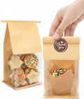 50 Pcs Small Cookie Bags with Seal, 3.9x3.1x8.2 Inches Tin Tie Tab Lock Bakery Bags with Window, Resealable Paper Cookie Packaging Bag for Muffin, Treat, Brownie, Candies, Granola