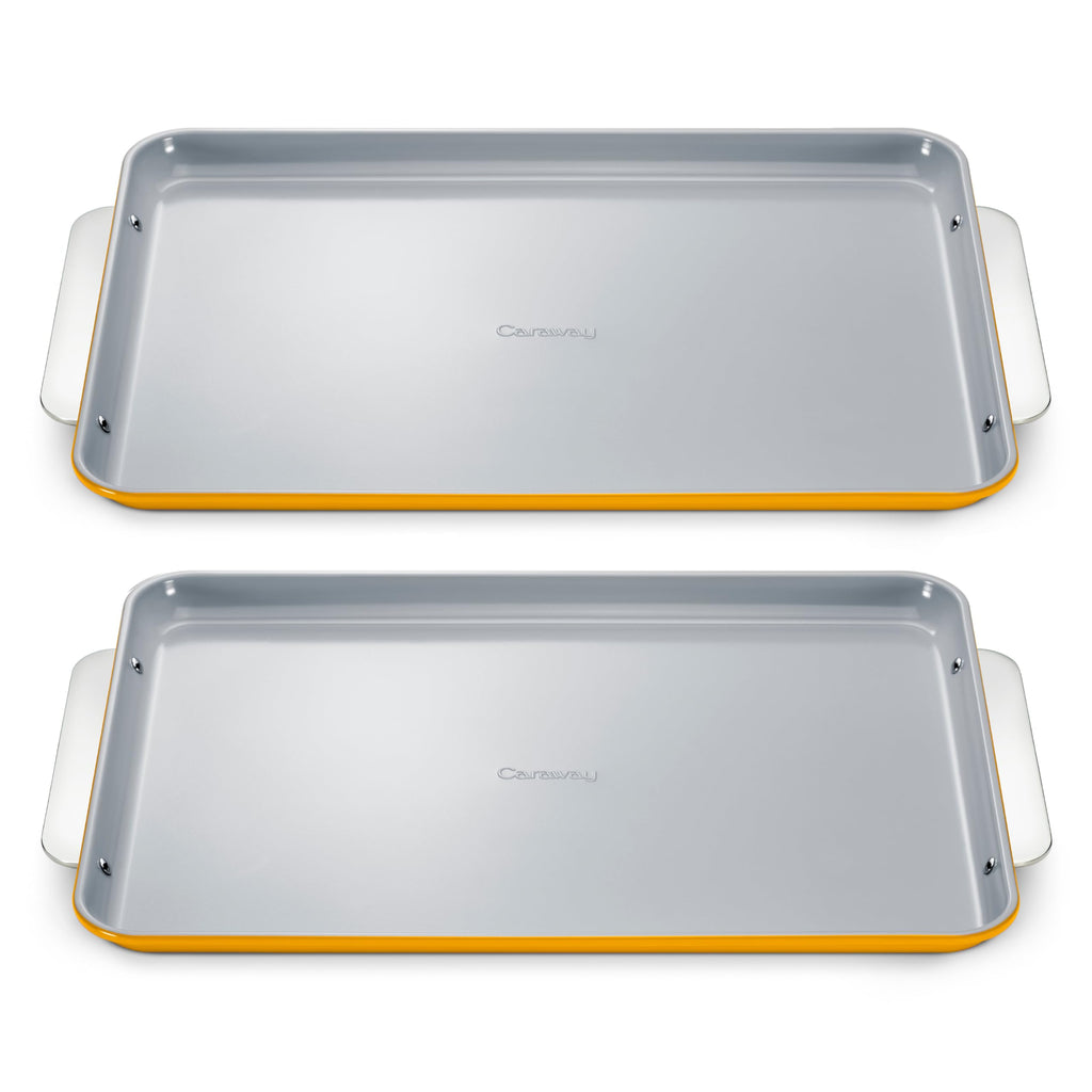 Caraway Non-Stick Ceramic Medium Baking Sheet Duo - Naturally Slick Ceramic Coating - Non-Toxic, PTFE & PFOA Free - Perfect for Baking, Roasting, and More - Medium (15" x 10") - Cream
