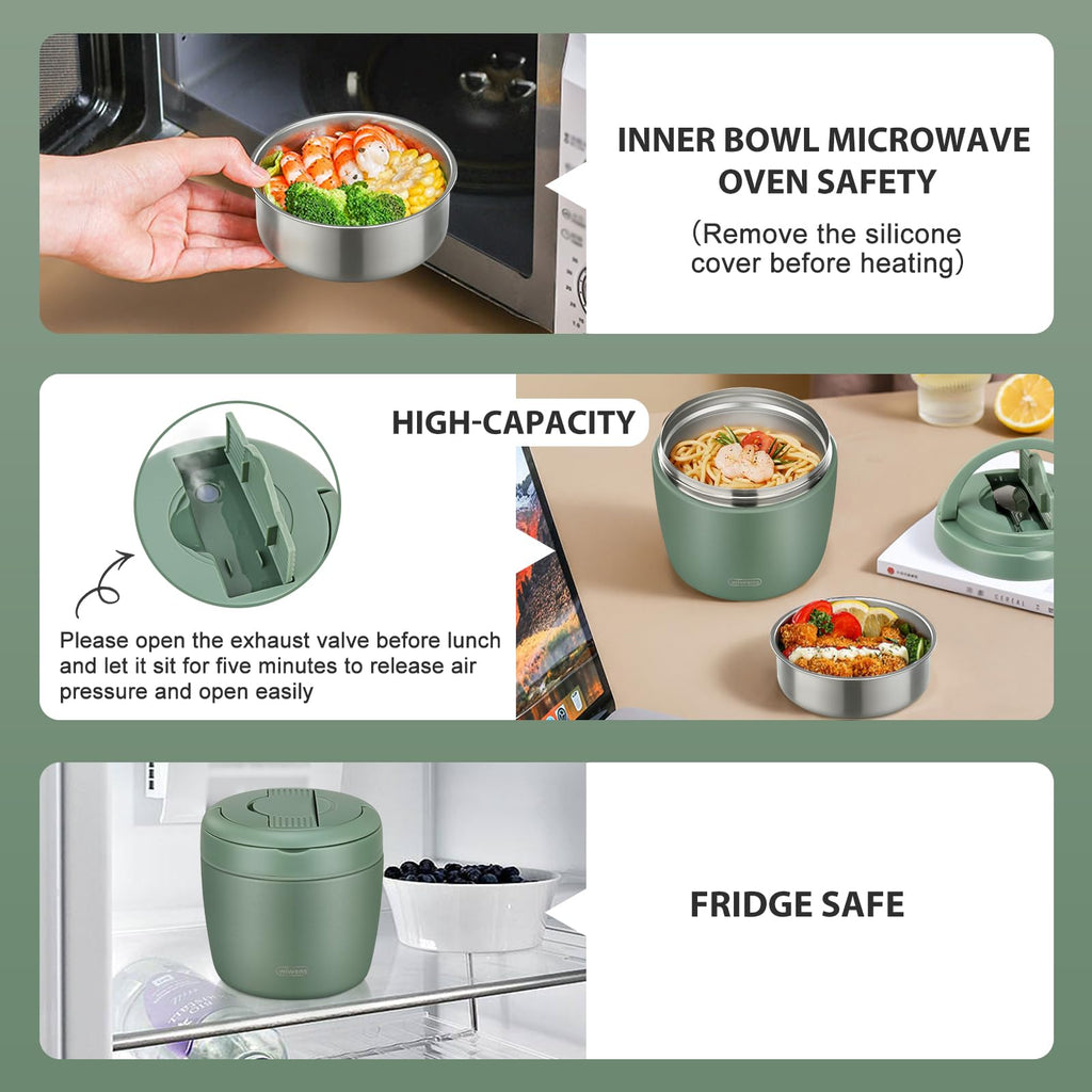 Thermo Food Jar for Hot Food Adults 32OZ Soup Thermo Lunch Containers Wide Mouth Vacuum Insulated Stainless Steel Leakproof Bento Box with Spoon (Black)