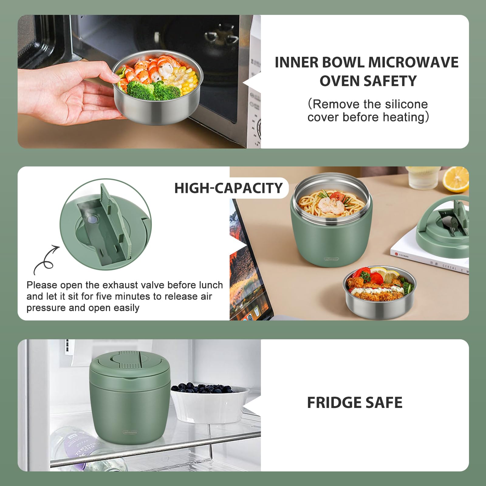 Thermo Food Jar for Hot Food Adults 32OZ Soup Thermo Lunch Containers Wide Mouth Vacuum Insulated Stainless Steel Leakproof Bento Box with Spoon (Black)