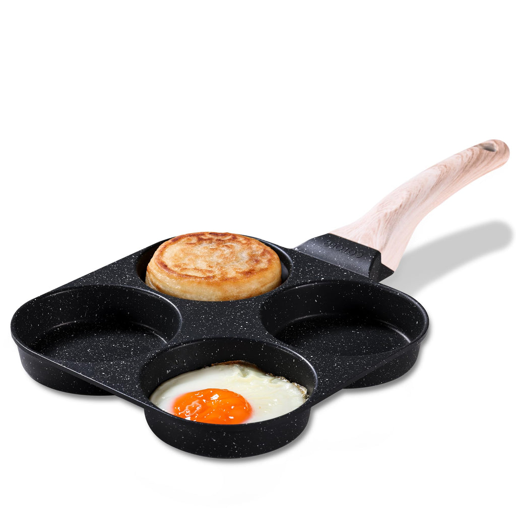 CAROTE Egg Pan Omelette Pan, 4-Cup Nonstick Granite Omelette Skillet - Pancake Pan and Healthy Egg Cooker Suitable for Gas Stove & Induction Cookware