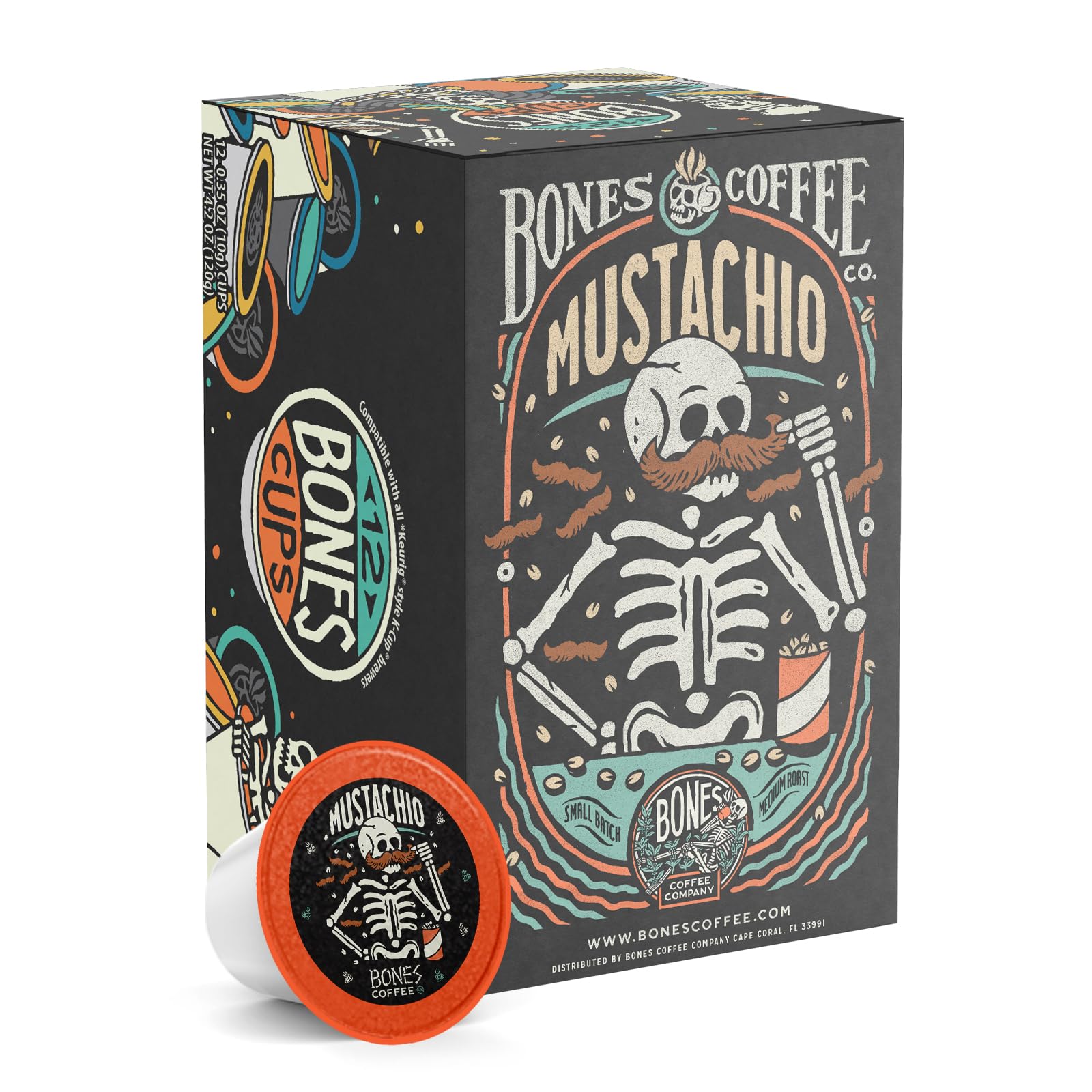Bones Coffee Company Flavored Coffee Bones Cups Highland Grog Butterscotch Caramel | 12ct Single-Serve Coffee Pods Compatible with Keurig 1.0 & 2.0 Keurig Coffee Maker