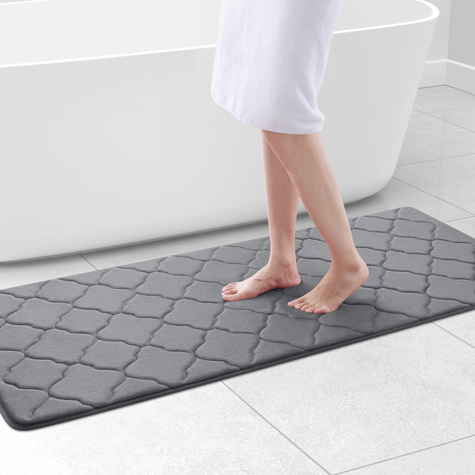 OLANLY Memory Foam Bath Mat Rug 24x16, Ultra Soft and Absorbent Bathroom Rugs, Non-Slip, Comfortable, Machine Washable Bath Carpet for Bathroom Floor, Tub, Shower and Home Decor Accessories, Black