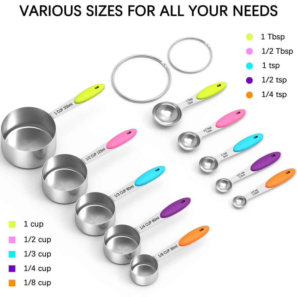 TILUCK Measuring Cups and Spoons Set, Stainless Steel, Kitchen Utensils for Cooking and Baking (10)