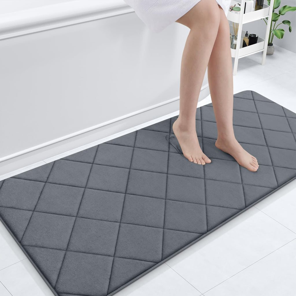 OLANLY Memory Foam Bath Mat 30x20, Ultra Soft and Absorbent Bathroom Rugs, Machine Washable, Comfortable Bath Carpet for Bathroom Floor, Tub and Shower, Black
