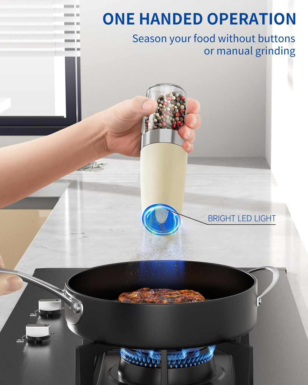 CIRCLE JOY Rechargeable Salt and Pepper Grinder Set Gravity Electric Salt and Pepper Grinder Set, LED Light, Adjustable Coarseness, for Home Kitchen BBQ, Black & White