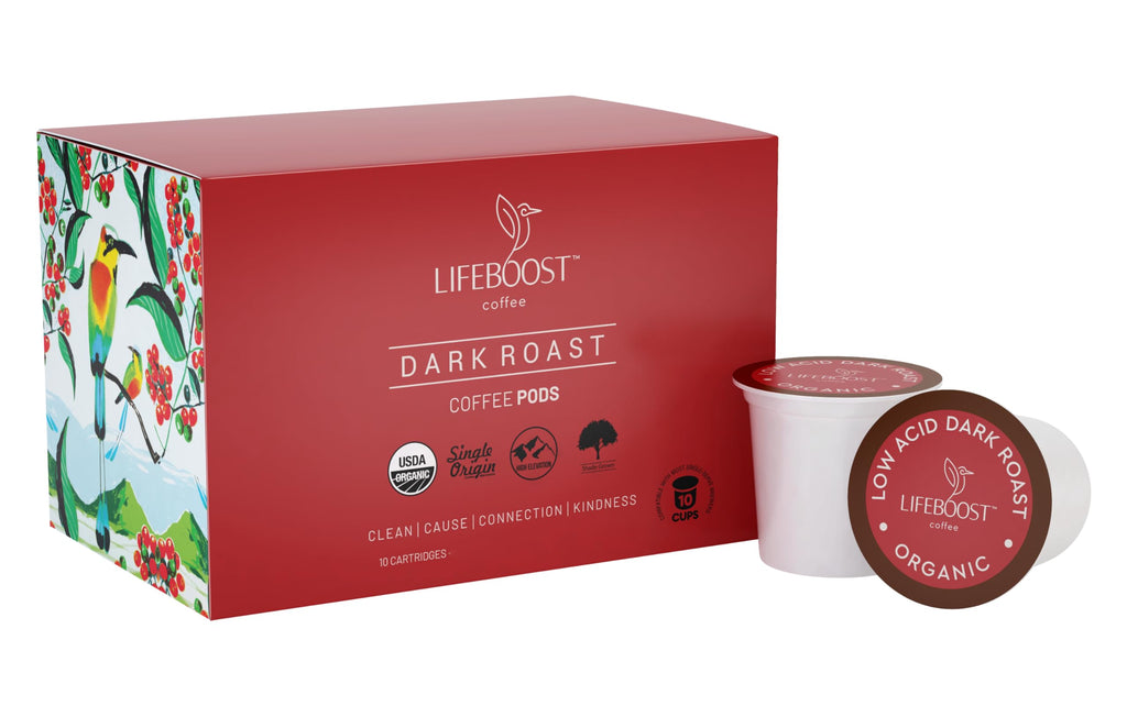 Lifeboost Medium Roast Low Acid Coffee K Cups - Single Origin Mold Free Non-GMO Organic Coffee Pods - Compatible with Keurig & Keurig 2 Machines - 10 Count