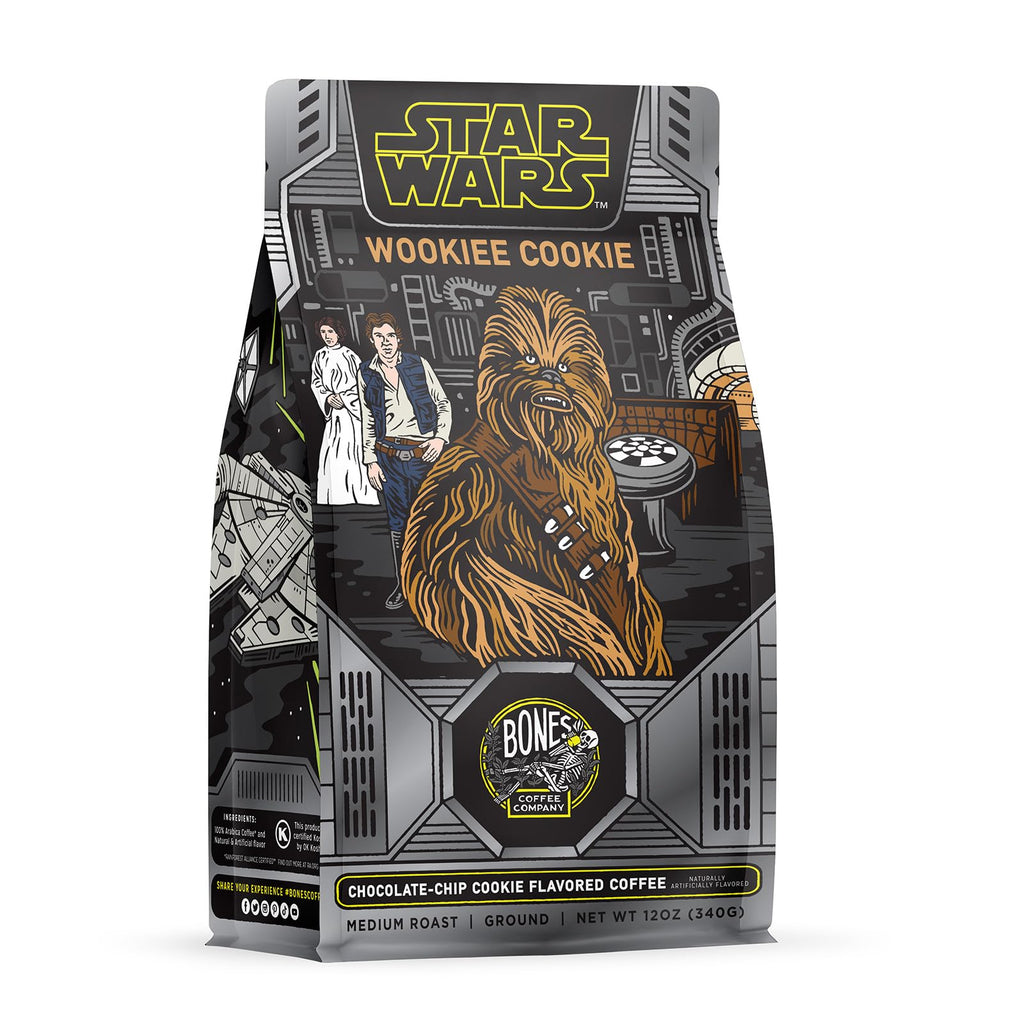 Bones Coffee Company Star Wars Wookiee Cookie Chocolate Chip Cookie Flavored Coffee, Medium Roast Low Acid Arabica Beans Compatible with Auto drip and French Press Coffee Maker, 12 Oz Ground