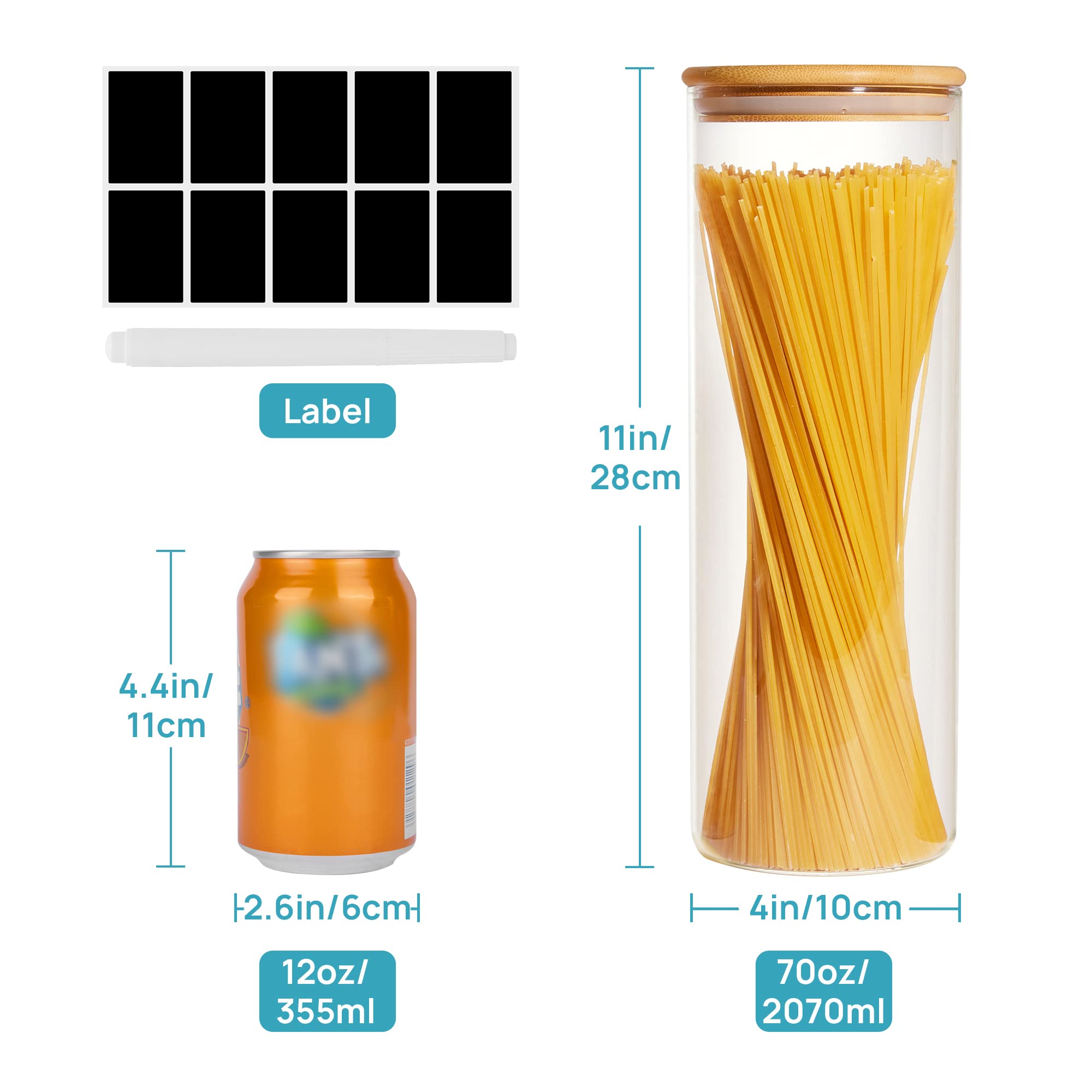 Vtopmart Glass Food Storage Jars, 7 Pack Kitchen Containers with Airtight Bamboo Wooden Lids for Pasta, Cookies, Nuts, Coffee Beans, Cereal, Canisters Set for Flour, Pantry Organization, BPA Free