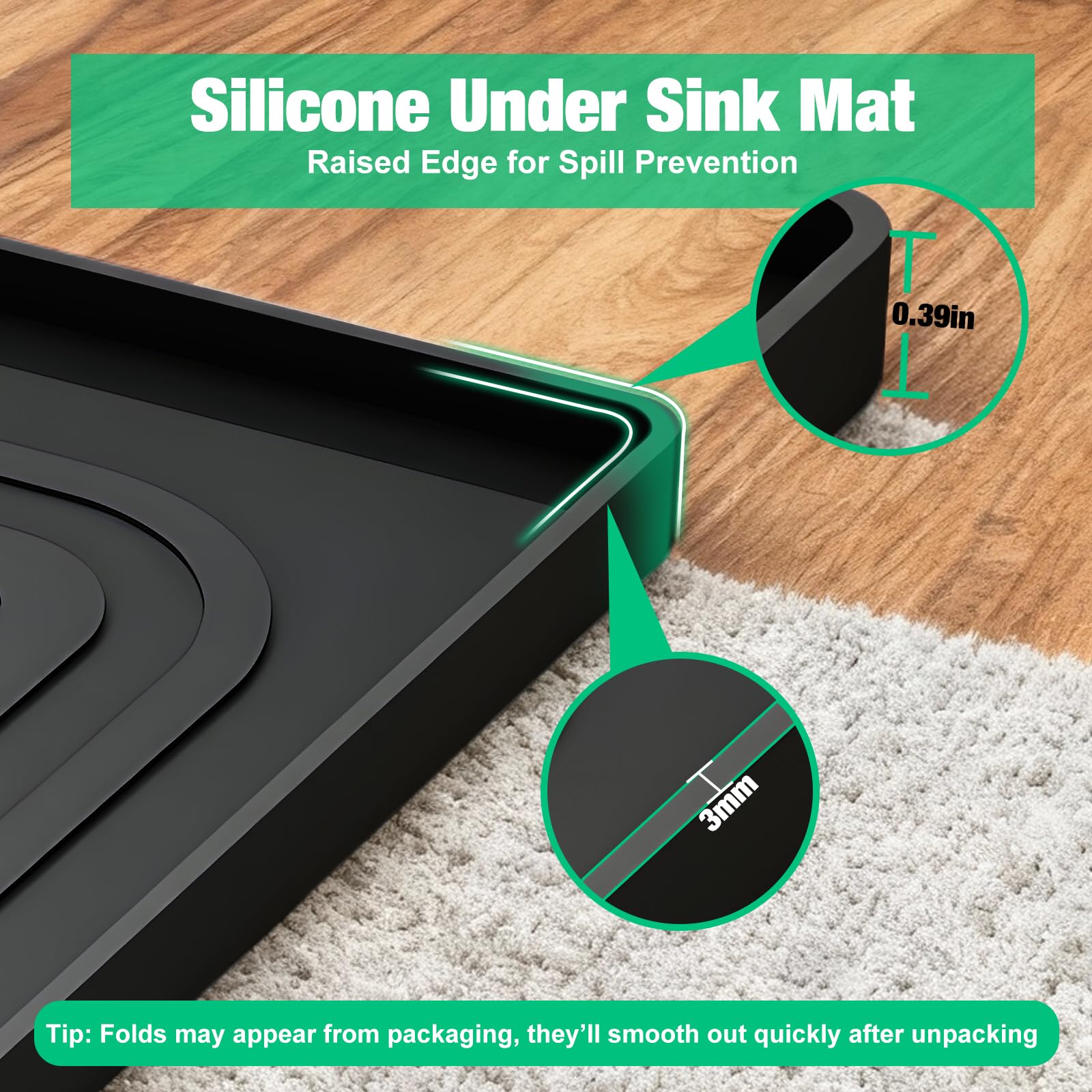 Aisslro Under Sink Mat 22" X 19", Waterproof Silicone Cabinet Protector with Raised Edge, Kitchen & Bathroom Leak Tray, Shelf Liner & Pet Feeding Mat for Dog Cat Food Mats, Light Gray