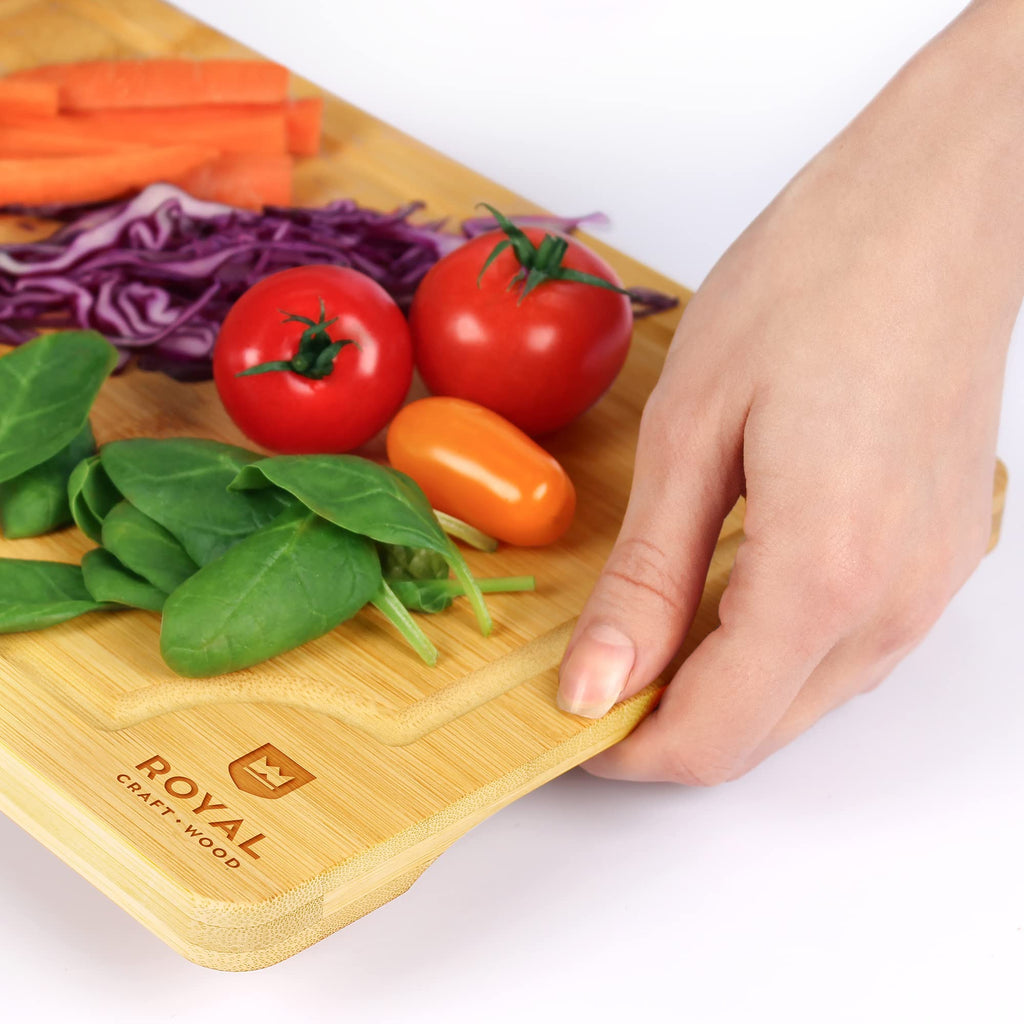 ROYAL CRAFT WOOD Organic Bamboo Cutting Board with Juice Groove - Kitchen Chopping Board for Meat (Butcher Block) Cheese and Vegetables