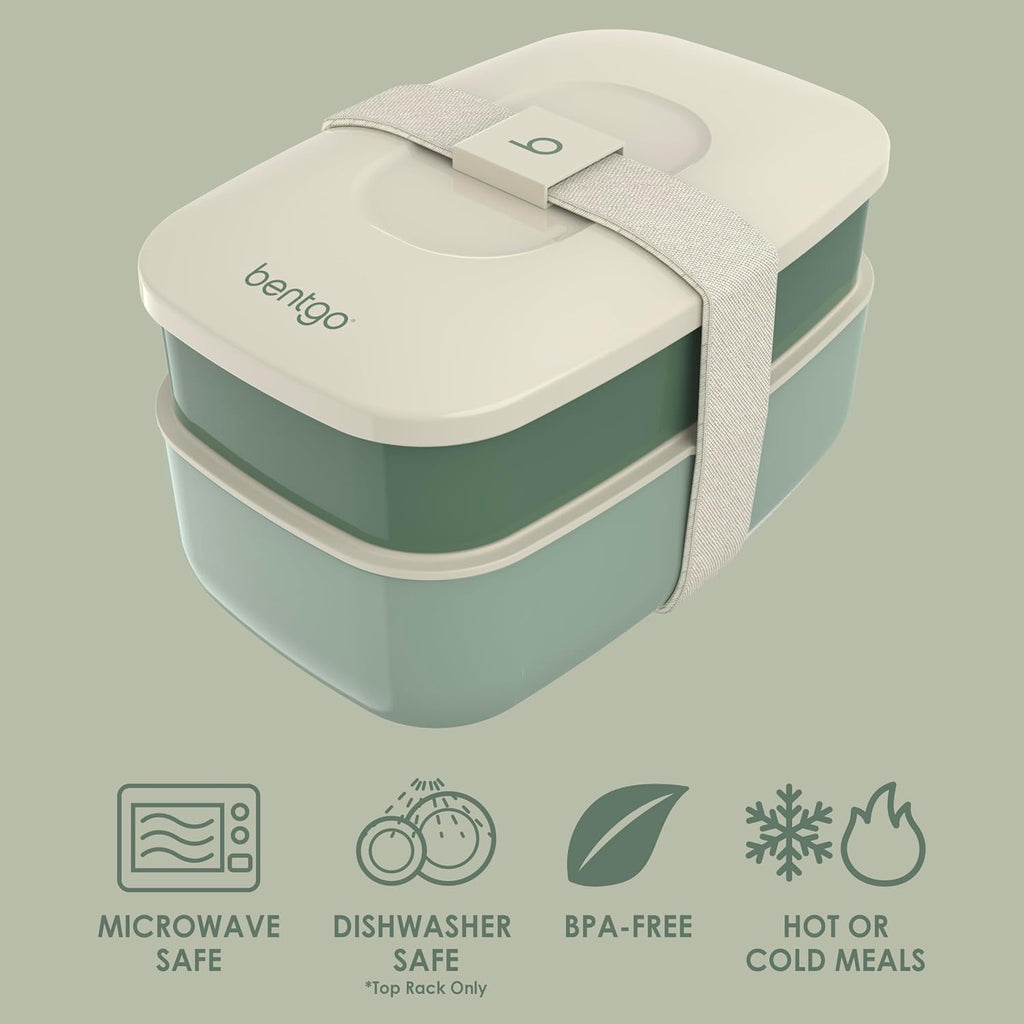 Bentgo Classic - Adult Bento Box, Stackable 3-Compartment Lunch Box with Removable Utensil Set and Sealing Strap, BPA-Free, Food Container Ideal for Meal Prep, Work, and On the Go (Khaki Green)