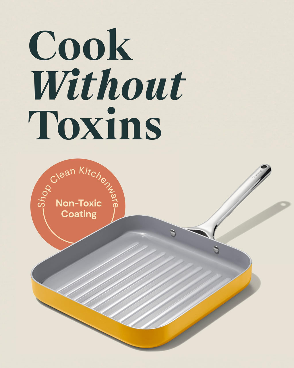 Caraway Square Grill Pan - 11” Grill Pan - Non-Stick Ceramic Coated - Non Toxic, PTFE & PFOA Free - Oven Safe & Compatible with All Stovetops - Cream