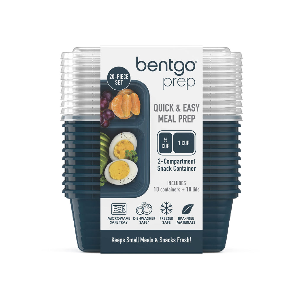 Bentgo Prep - 2-Compartment Snack Containers with Lids - Reusable, Microwaveable, Durable, PFAS & BPA-Free, Freezer, & Dishwasher-Safe Meal Prep Food Storage - 10 Trays & 10 Lids (Basil Glitter)
