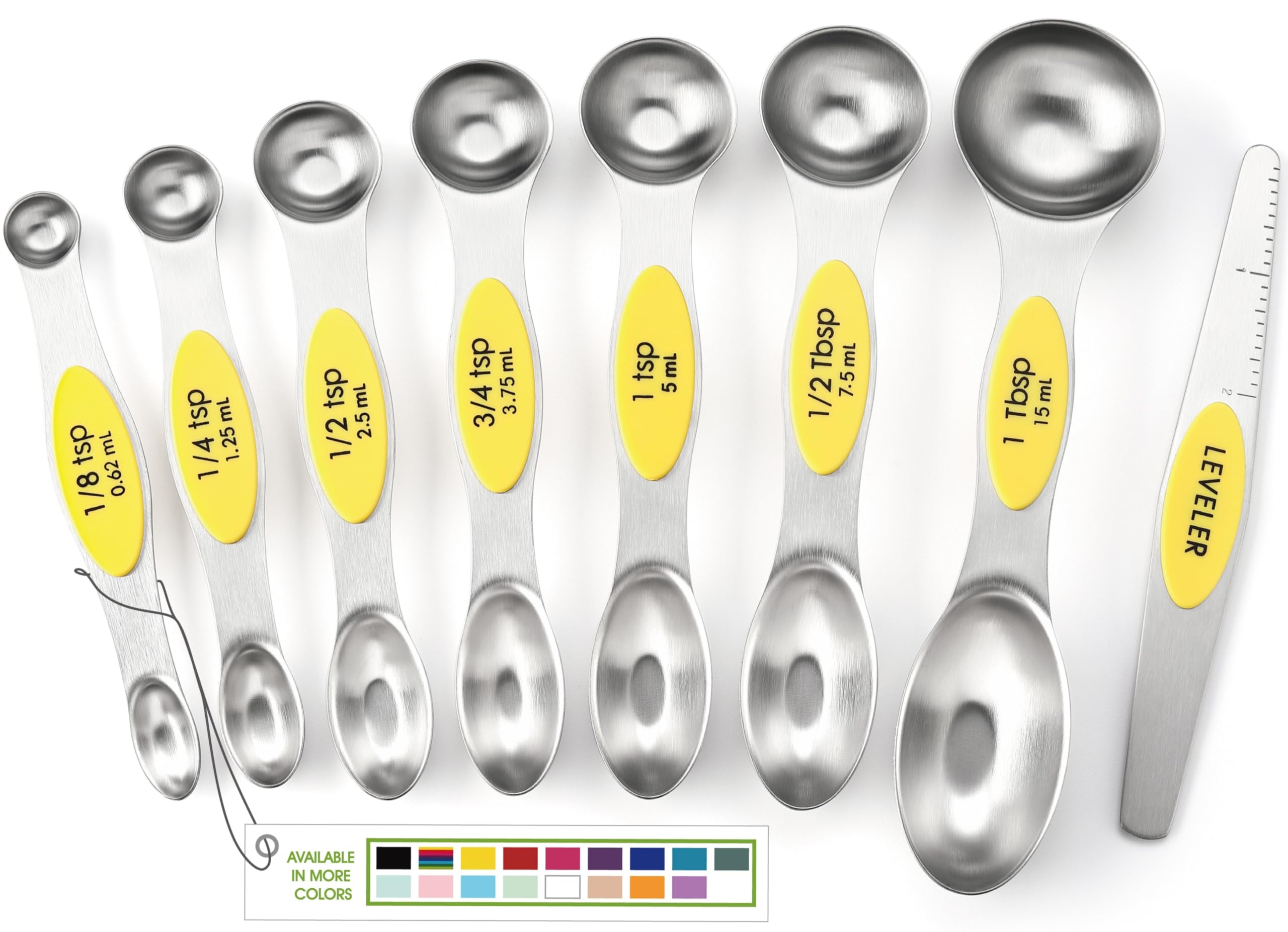 Spring Chef Stainless Steel Magnetic Measuring Spoons Set with Strong N45 Magnets, Heavy Duty Metal Kitchen Gadgets for Baking & Cooking, Fits in Most Kitchen Spice Jars, Set of 8 with Leveler, Black