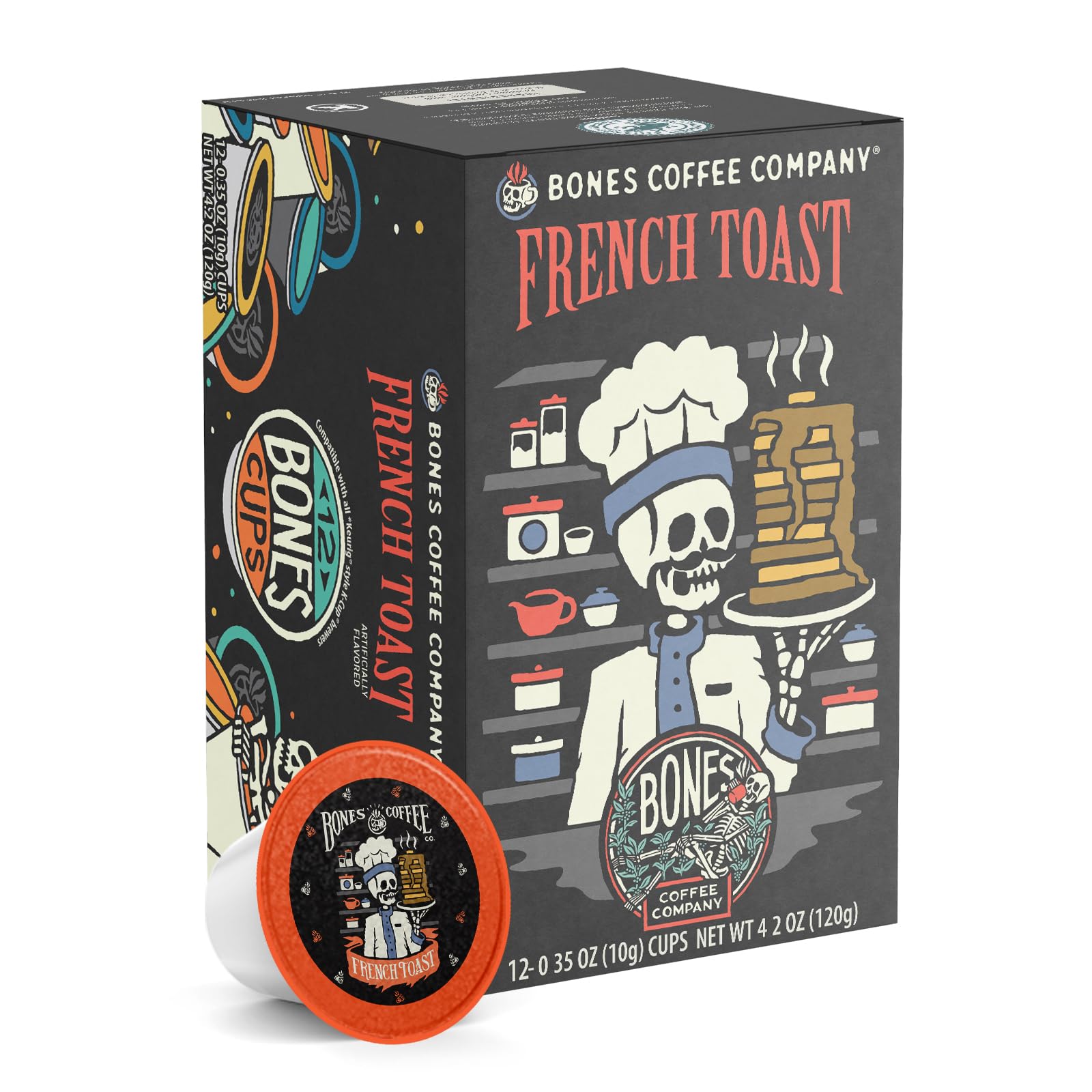 Bones Coffee Company Flavored Coffee Bones Cups Highland Grog Butterscotch Caramel | 12ct Single-Serve Coffee Pods Compatible with Keurig 1.0 & 2.0 Keurig Coffee Maker