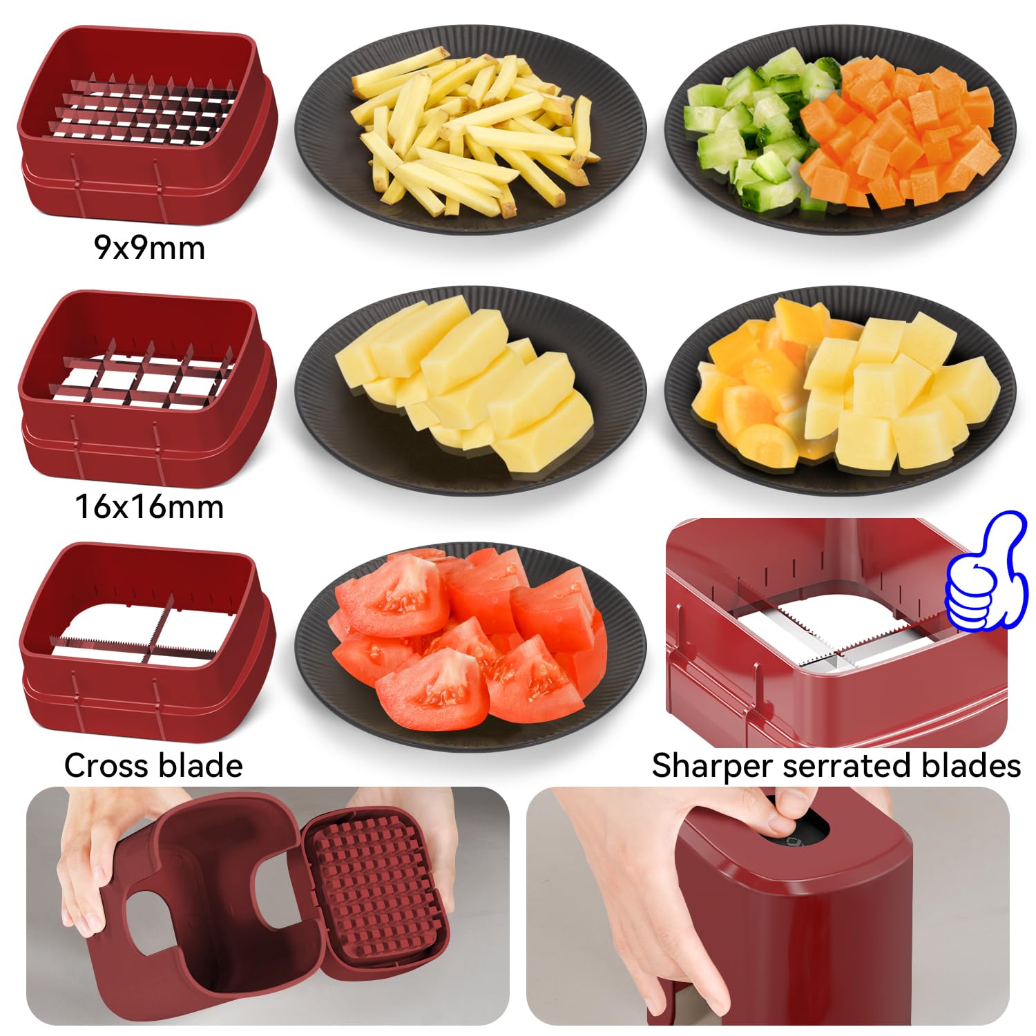 KEOUKE Multifunctional Vegetable Chopper White - 3 Interchangeable Blades Potato French Fry Cutter with Container & Storage Box Food Chopper Dicer for Cucumber, Tomato, Carrot, Onion