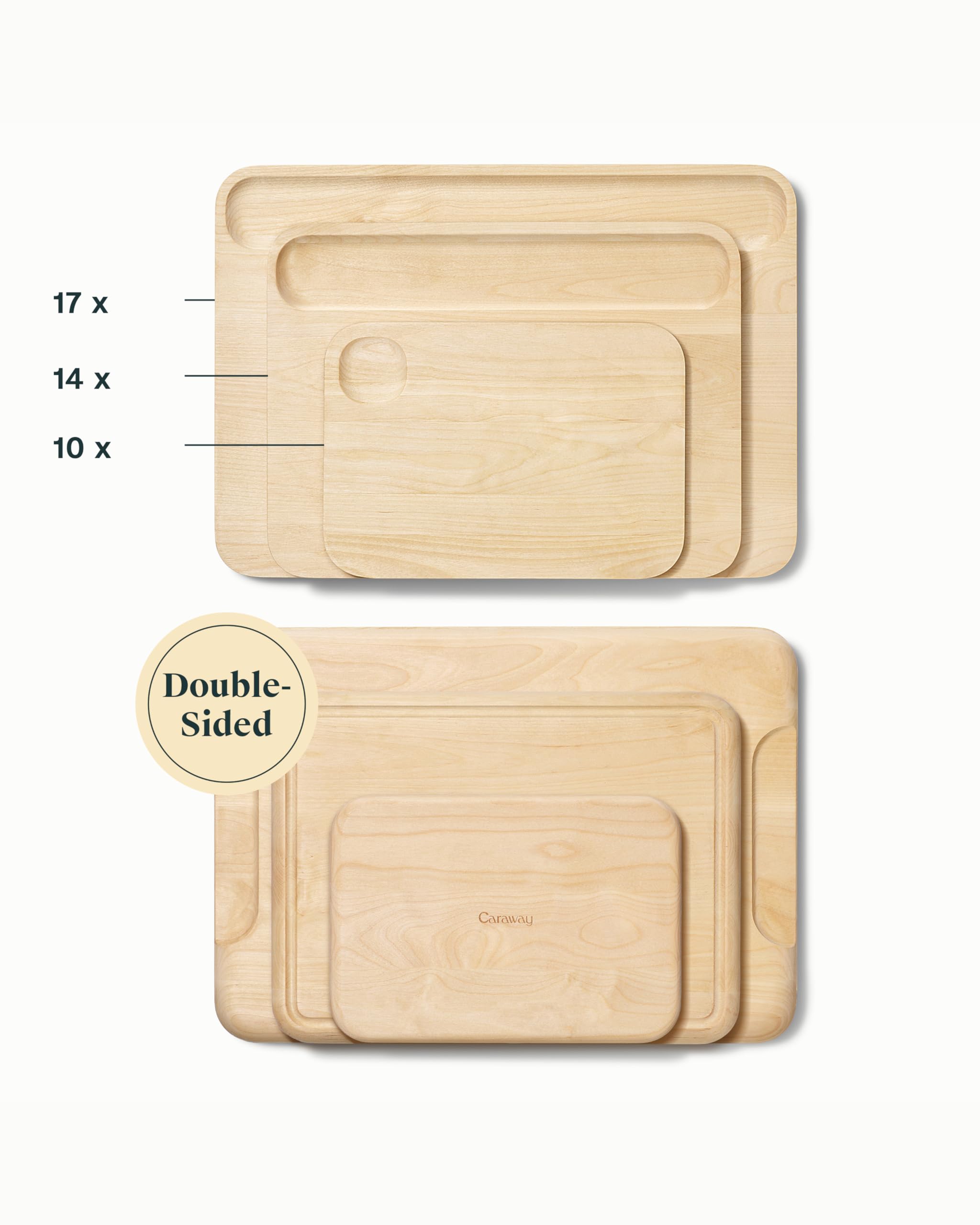 Caraway 4-Piece Double Sided Wood Cutting Board Set - Made From FSC-Certified Birch Wood - Mineral Oil & Wax Finish - 3 Sizes - Small, Medium, & Large - Storage Organizers Included