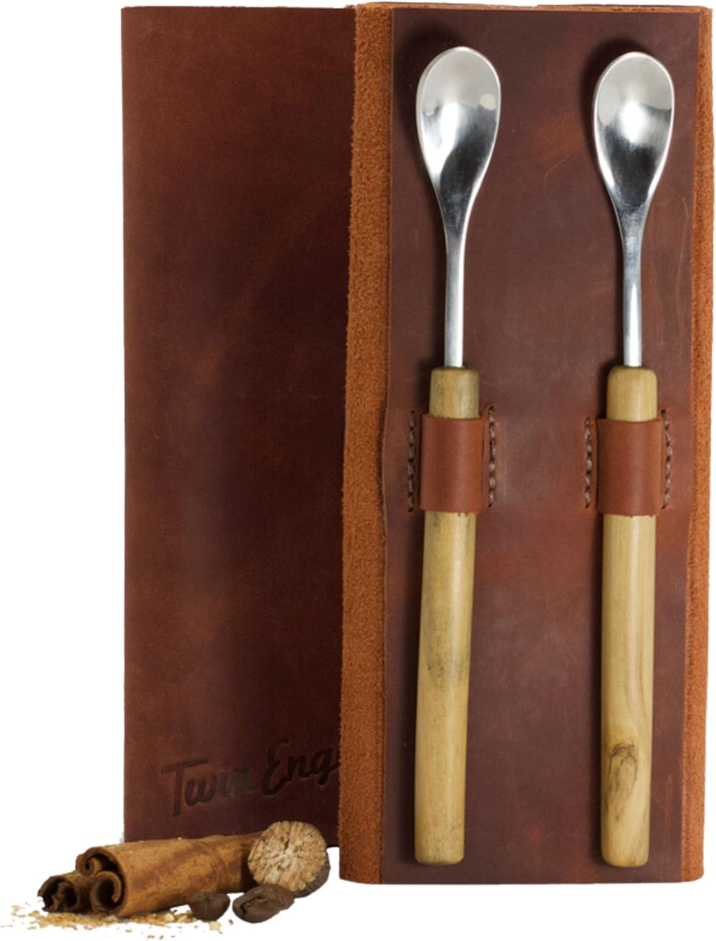 2 Coffee Spoons Set, Made from Coffeewood Handcrafted and sealed with beeswax, Long Handle Coffee Spoon, Stainless Steel with wooden handle Mixing Spoon Handmade