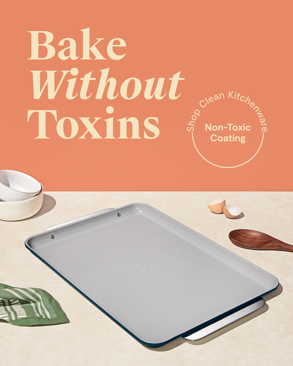 Caraway Non-Stick Ceramic Medium Baking Sheet Duo - Naturally Slick Ceramic Coating - Non-Toxic, PTFE & PFOA Free - Perfect for Baking, Roasting, and More - Medium (15" x 10") - Cream