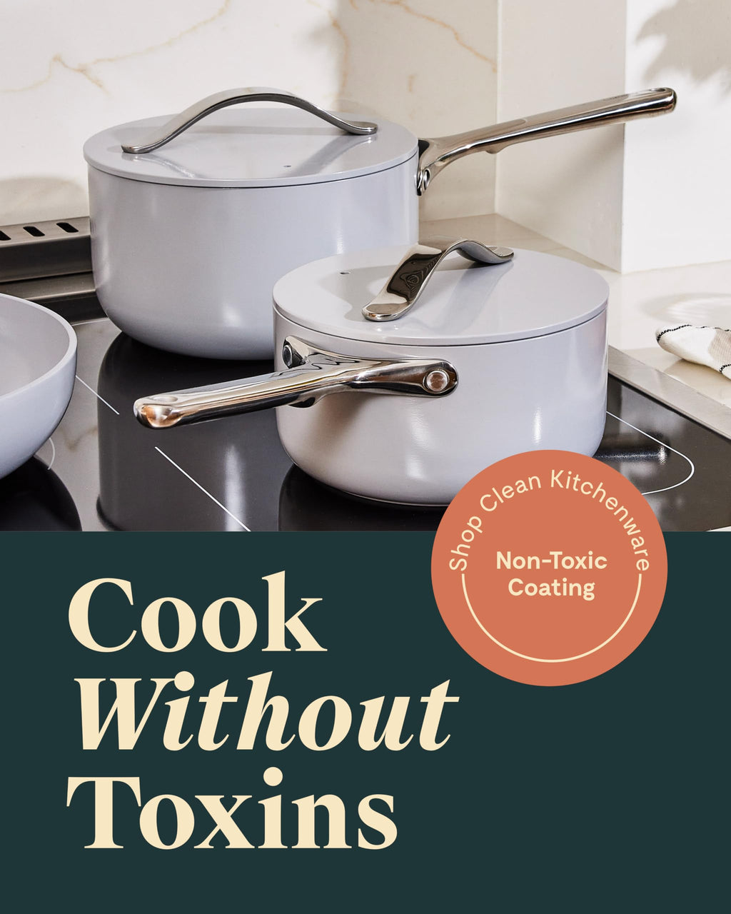 Caraway Nonstick Ceramic Sauce Pan with Lid (3 qt) - Non Toxic, PTFE & PFOA Free - Oven Safe & Compatible with All Stovetops (Gas, Electric & Induction) - Cream