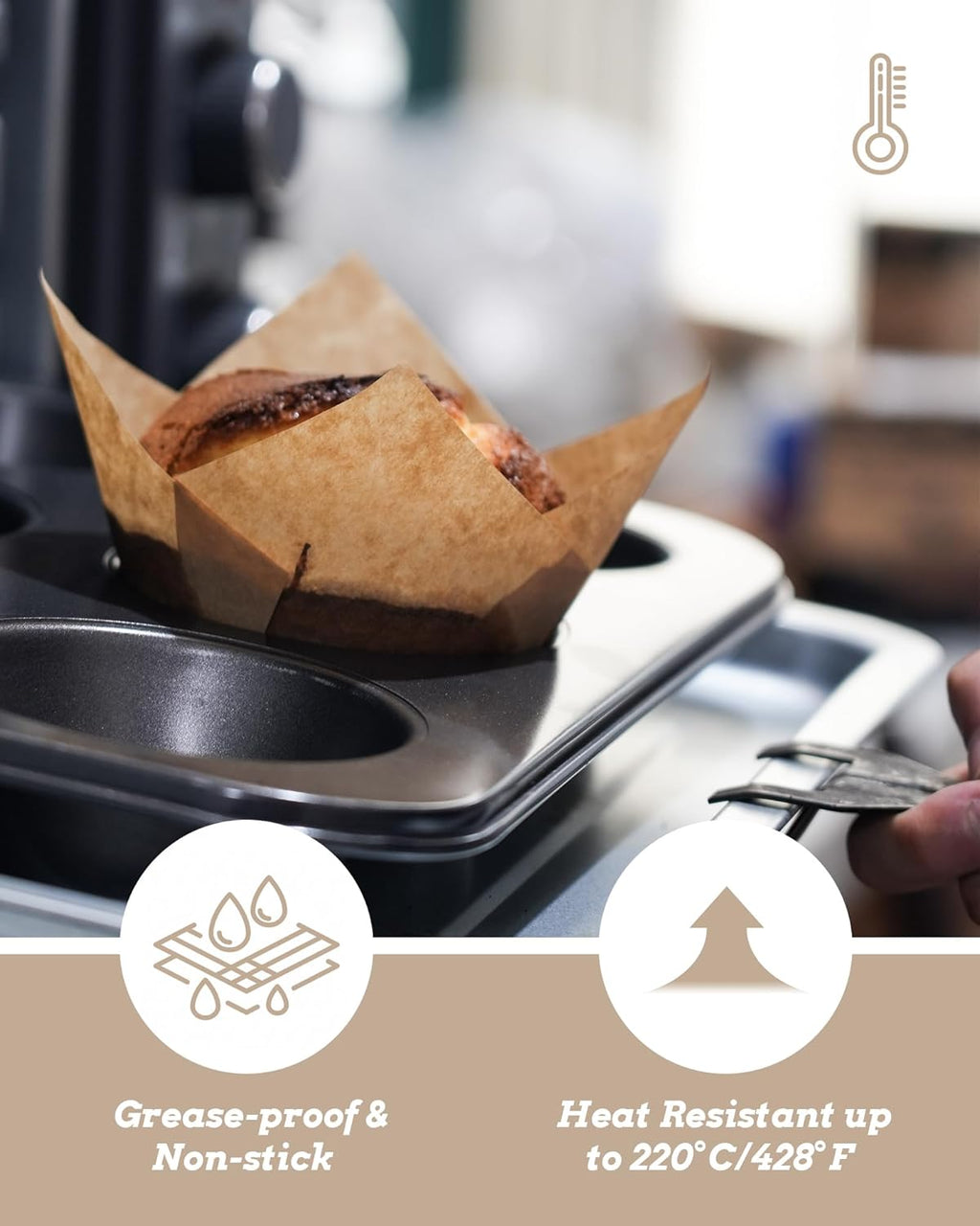 100pcs Natural Jumbo Tulip Cupcake Liners for Baking, Unbleached Cupcake Liner, Greaseproof Parchment Paper Muffin Liners, Tulip Muffin Liners for Party, Christmas, Valentines