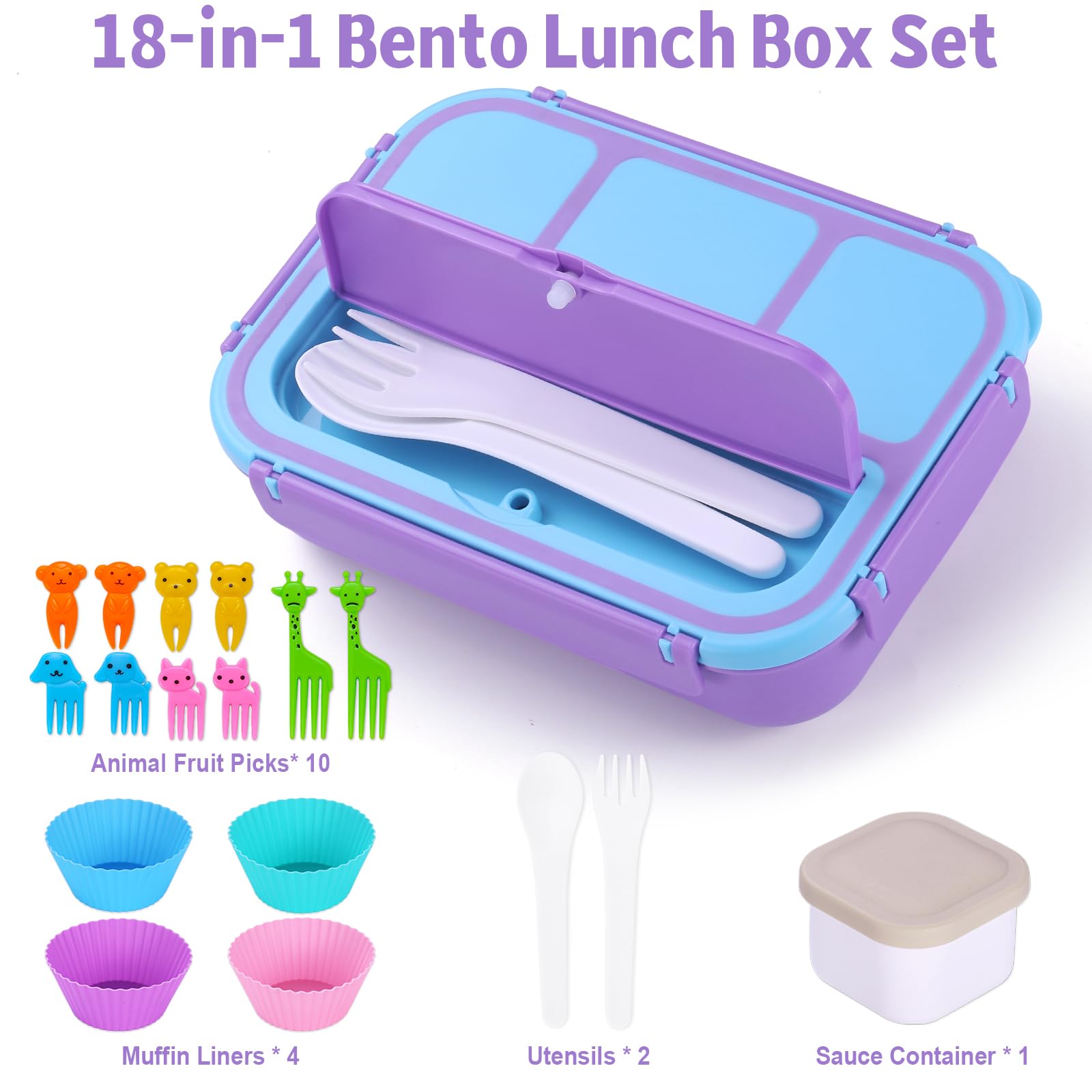 Bento Box Adult Lunch Box, Containers for Adults Men Women with 4 Compartments, Lunchable Food Container with Utensils, Sauce Jar, Muffin Liners, 40 Oz/5 Cup, Microwave & Dishwasher Safe, Brown