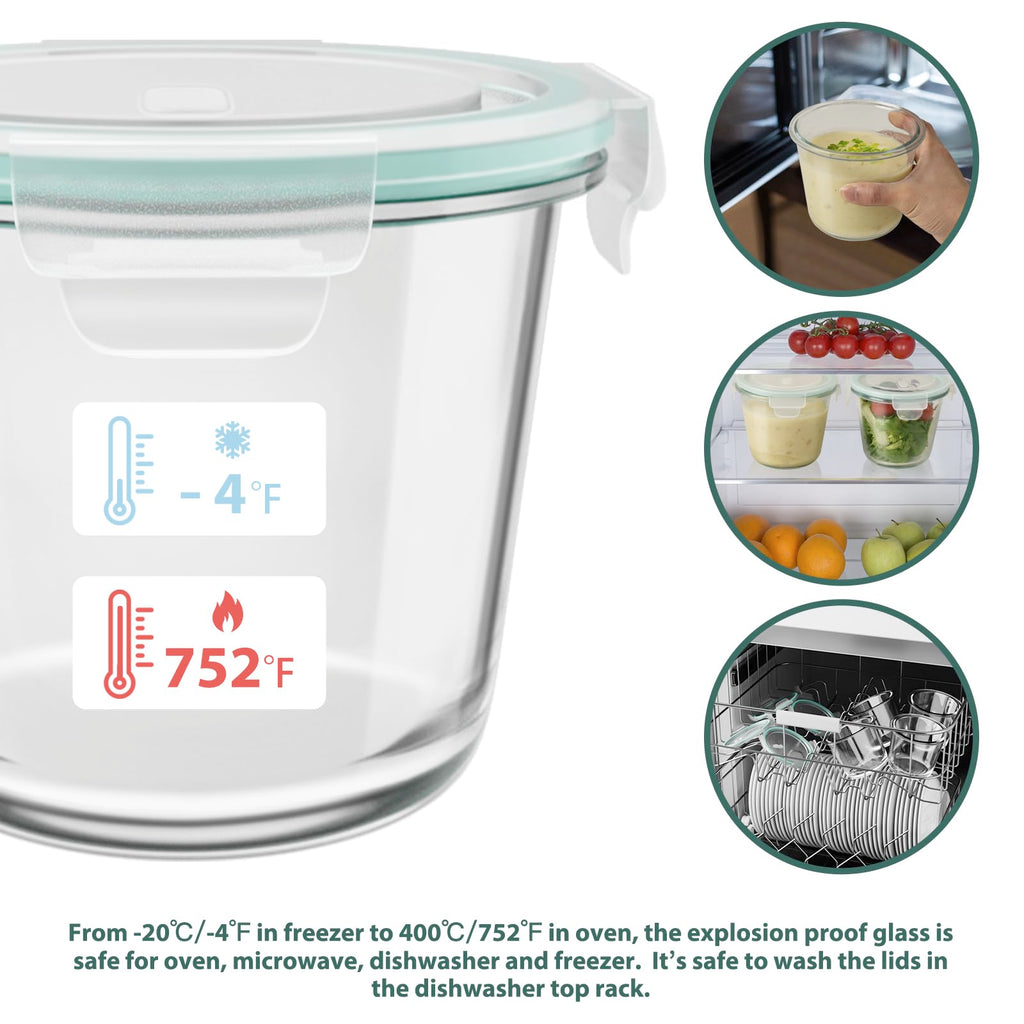 16oz Glass Meal Prep Containers, Airtight 2 Cup Glass Storage Containers with Lids, Heat-Resistant BPA-Free Borosilicate Glass Soup Container for Leftover, Microwave, Dishwasher&Freezer Safe (4 Packs)