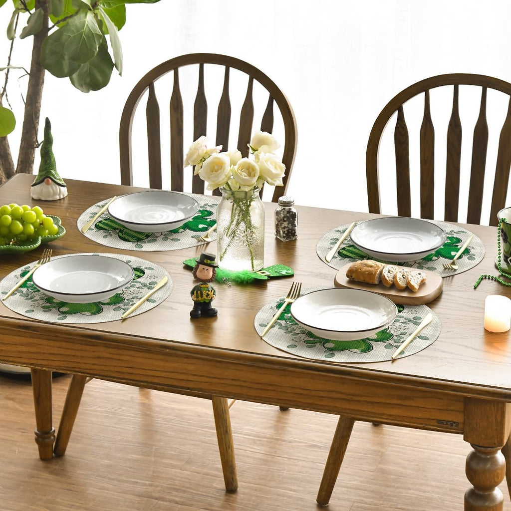 Artoid Mode Bufflao Plaid Shamrock St. Patrick's Day Placemats Set of 4, 12x18 Inch Seasonal Spring Table Mats for Party Kitchen Dining Decoration