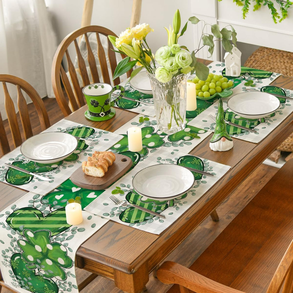 Artoid Mode Bufflao Plaid Shamrock St. Patrick's Day Placemats Set of 4, 12x18 Inch Seasonal Spring Table Mats for Party Kitchen Dining Decoration