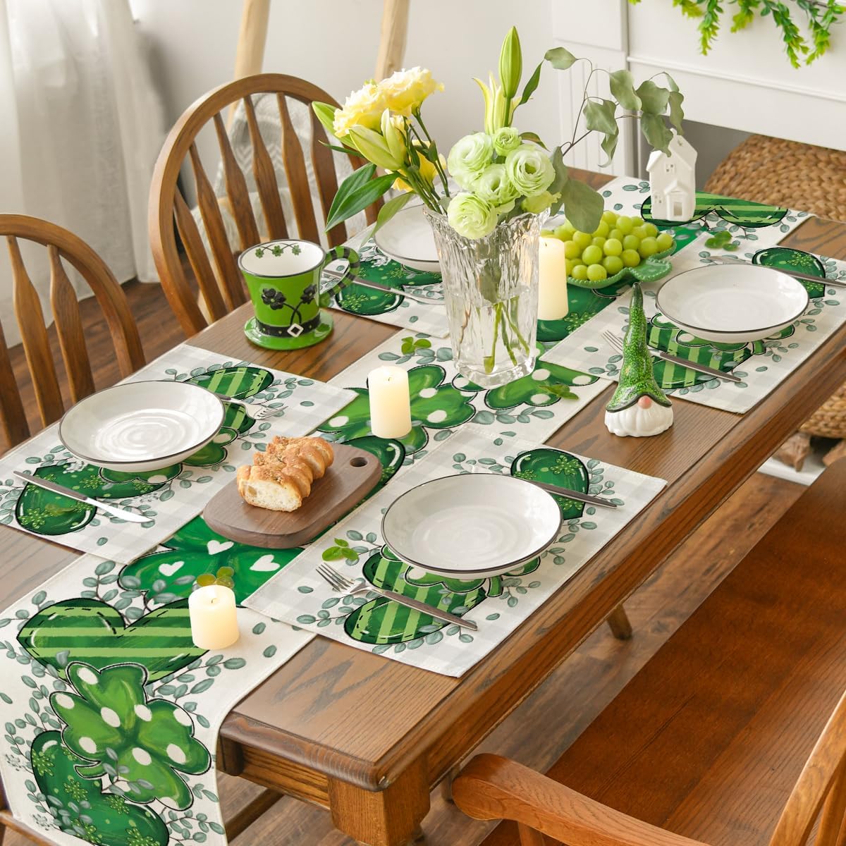 Artoid Mode Bufflao Plaid Shamrock St. Patrick's Day Placemats Set of 4, 12x18 Inch Seasonal Spring Table Mats for Party Kitchen Dining Decoration